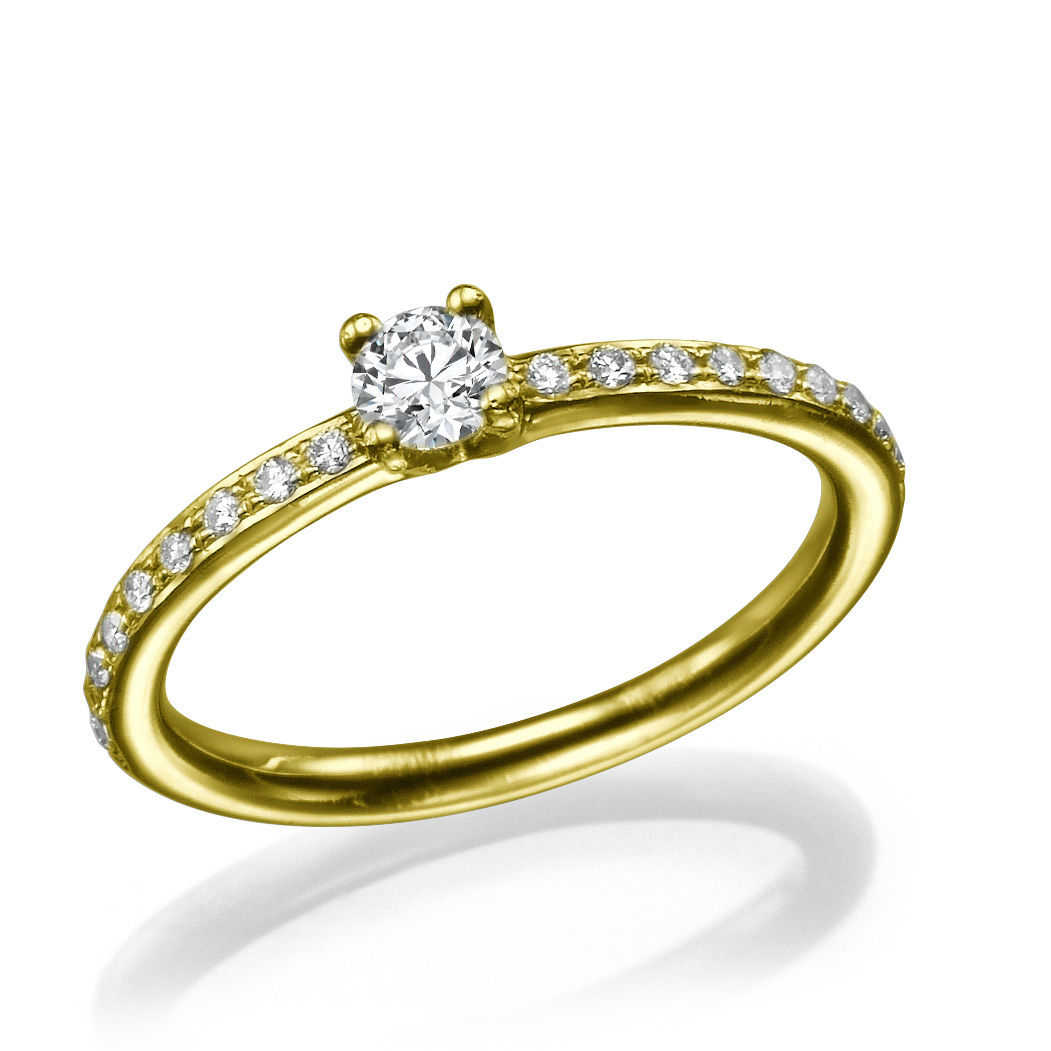 14k Yellow Gold Solitaire Ring The Center Diamond 0 2 Ct And 18 14k Yellow Gold Solitaire Ring The Center Diamond 0 2 Ct And 18 Diamonds 01