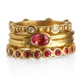 Pink tourmaline & Ruby & Diamonds 4 rings  colorful  Bouquet. 