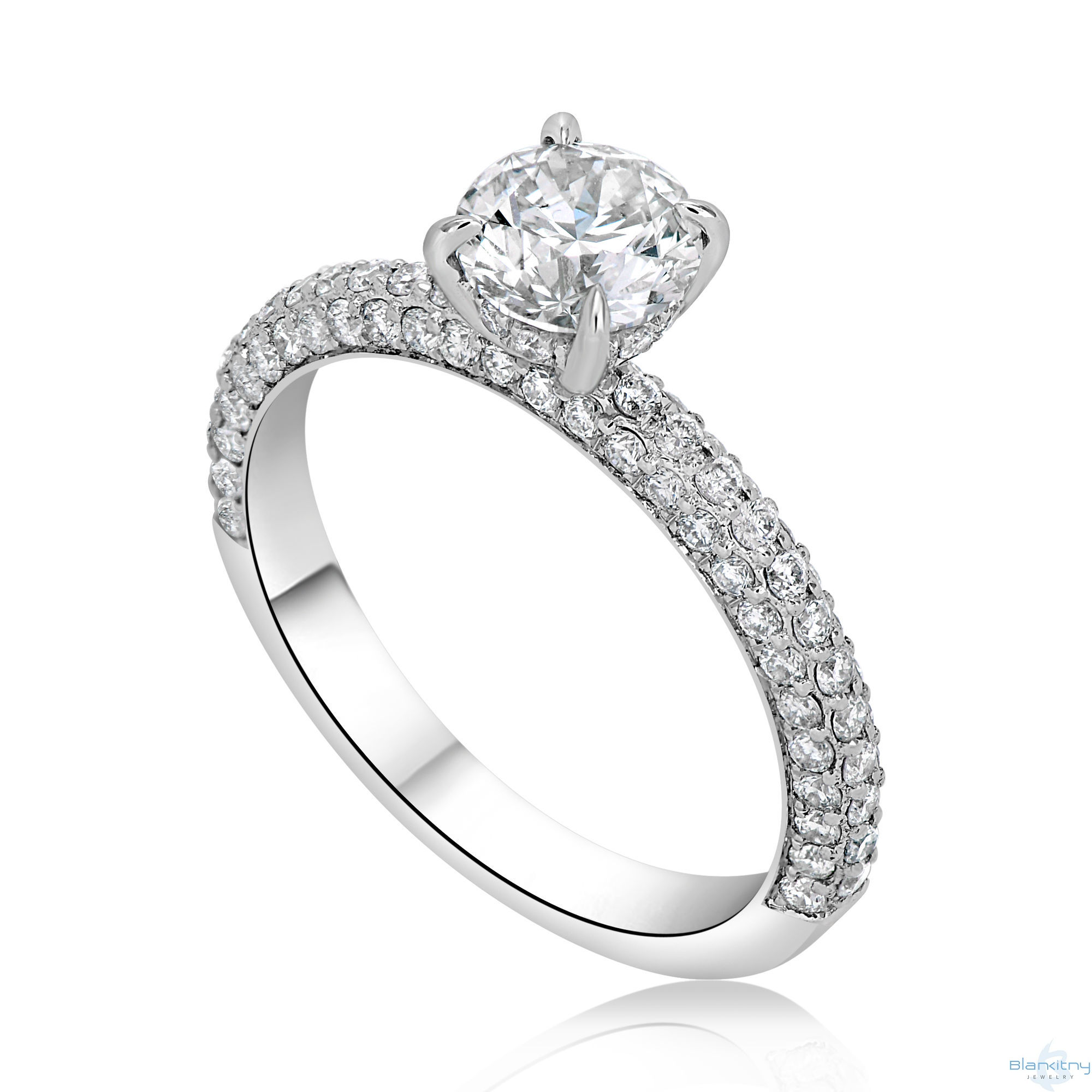 1.30 Ct 7 mm Round Diamond Solitaire With Accents Engagement Ring 14K White Gold