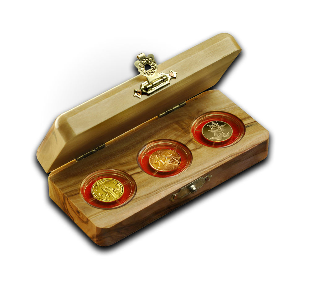Biblical Art Set Smallest Three Gold Coins.9999 1.24gr The Holy Land