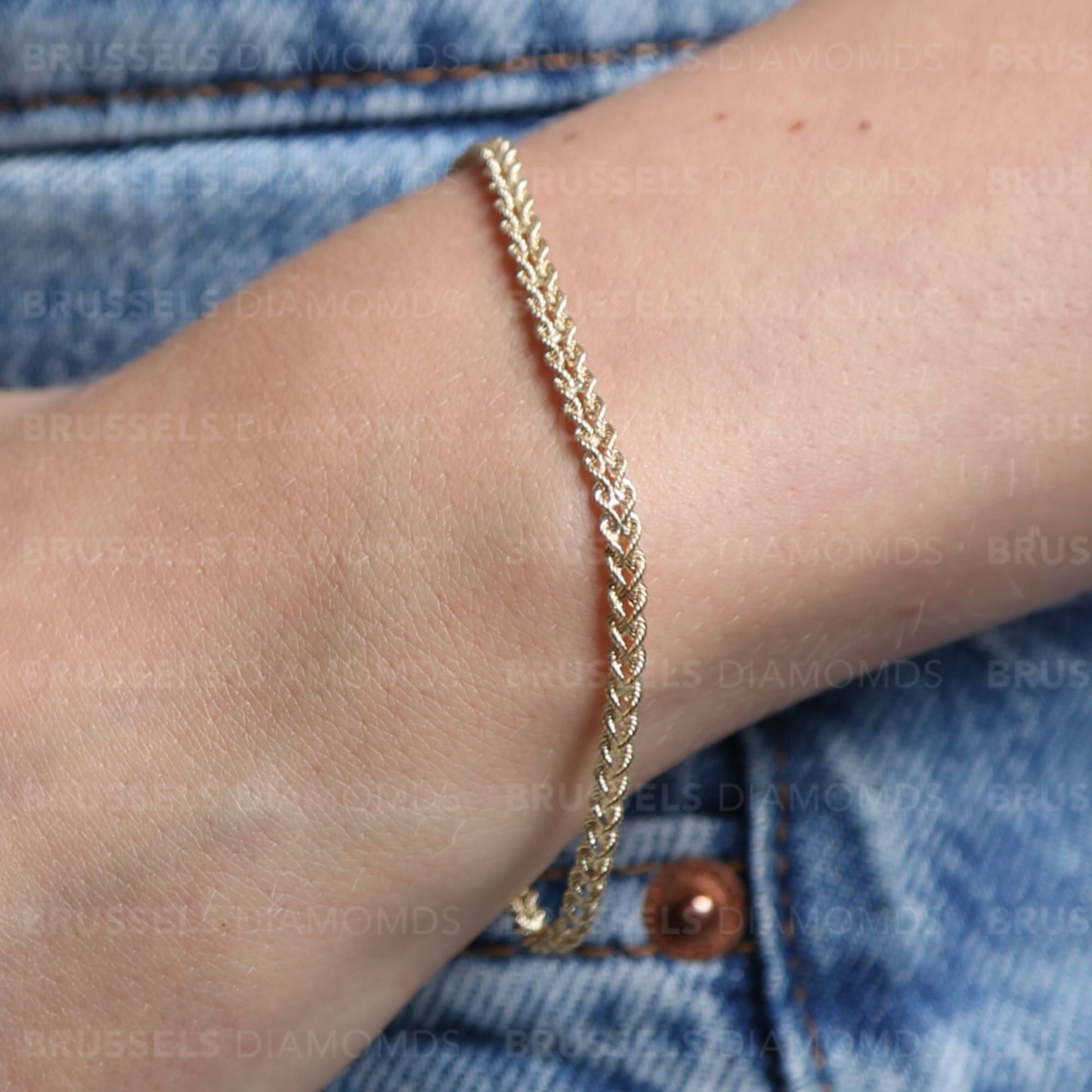 Real 14K Yellow Gold Double Row Rope Chain Bracelet 7