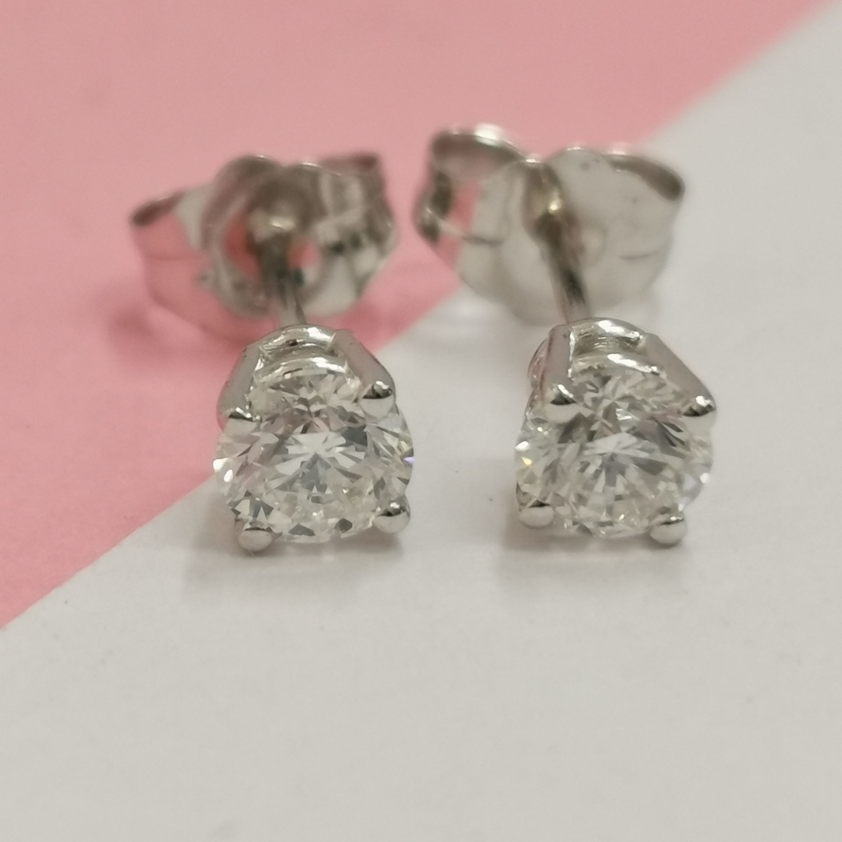 1.00 Ct Round Cut Diamond Stud Earrings Solid 14K White Gold Over