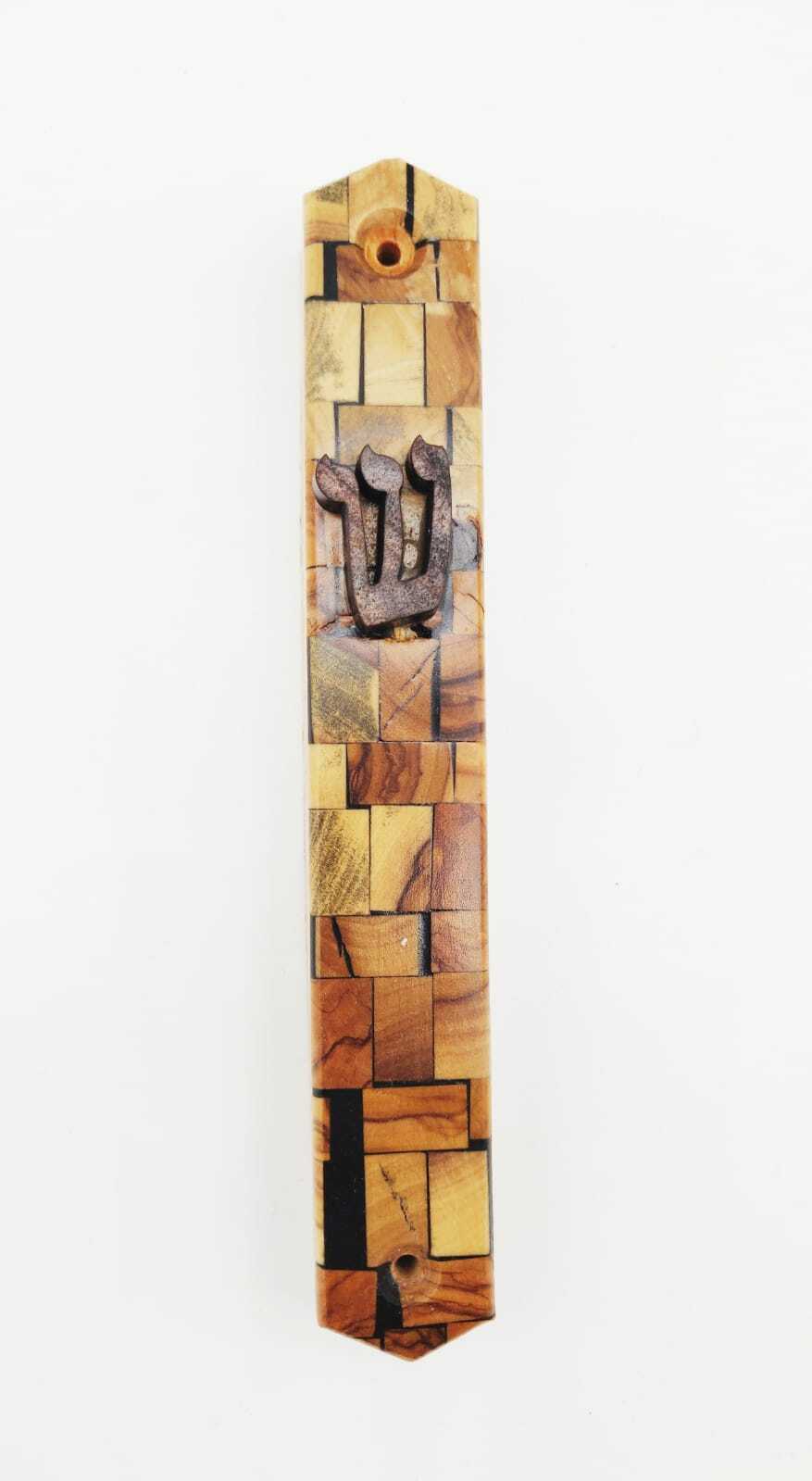 Genuine Olive Wood Mosaic Vintage 14cm Door Mezuzah Indoor/Outdoor With