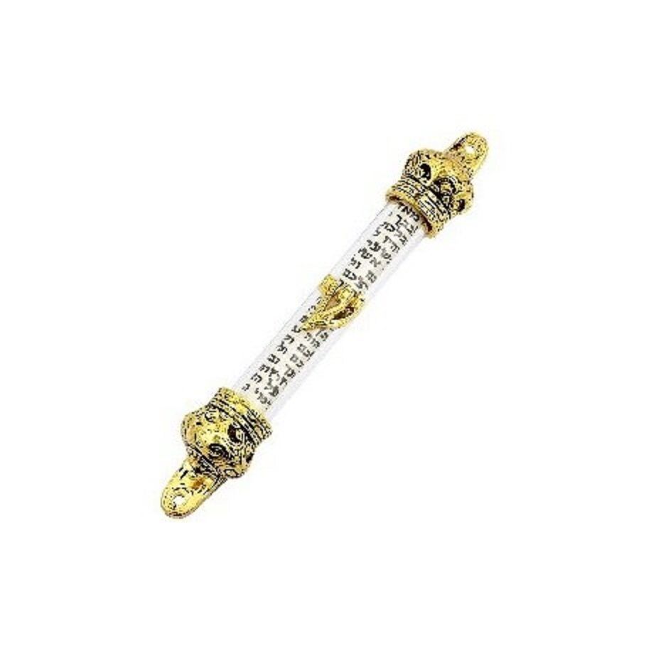 Gold Plated Crown Cover Mezuzah & Scroll, Judaica Israel Gift Jewish