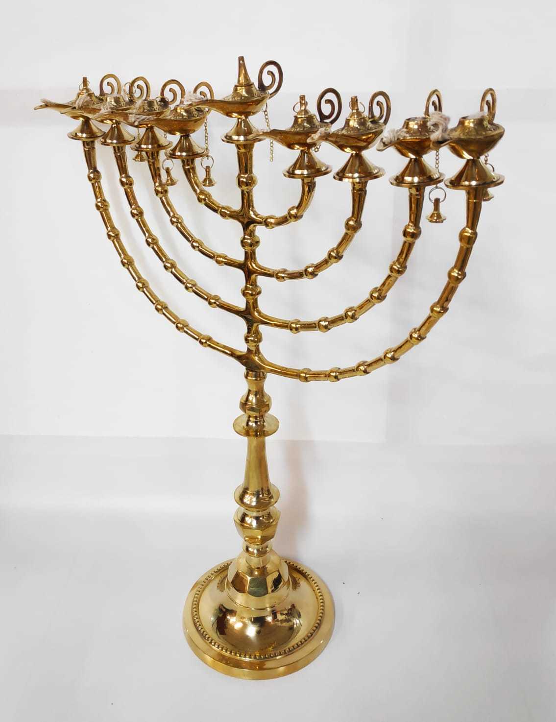 Brass Copper 22 Inch 9 branch Hanukkah Menorah With Genie Oil Lamp
