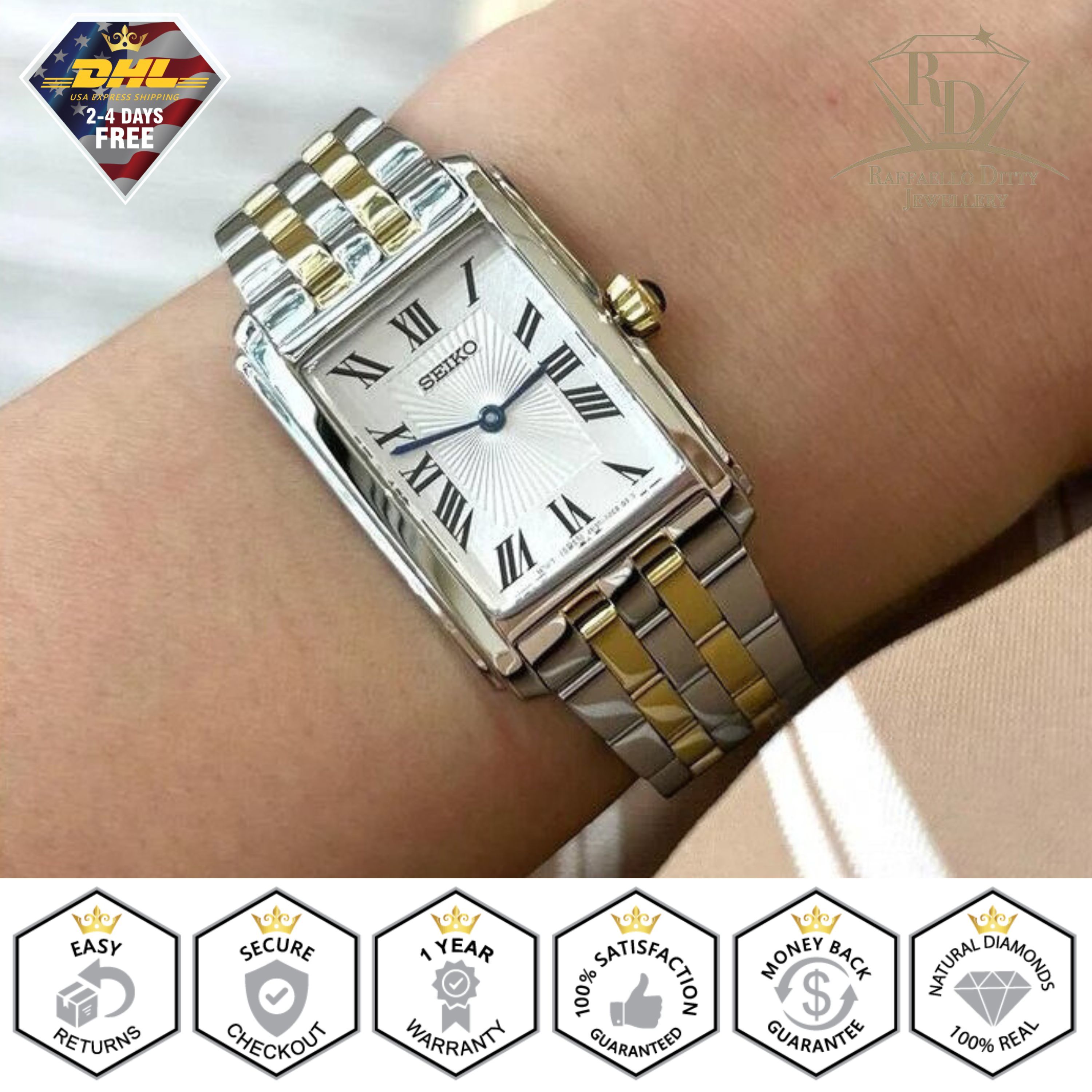 【お1人様1点限り】 SEIKO Ladies Watch Quartz Rectangle White Dial Two Tone その他