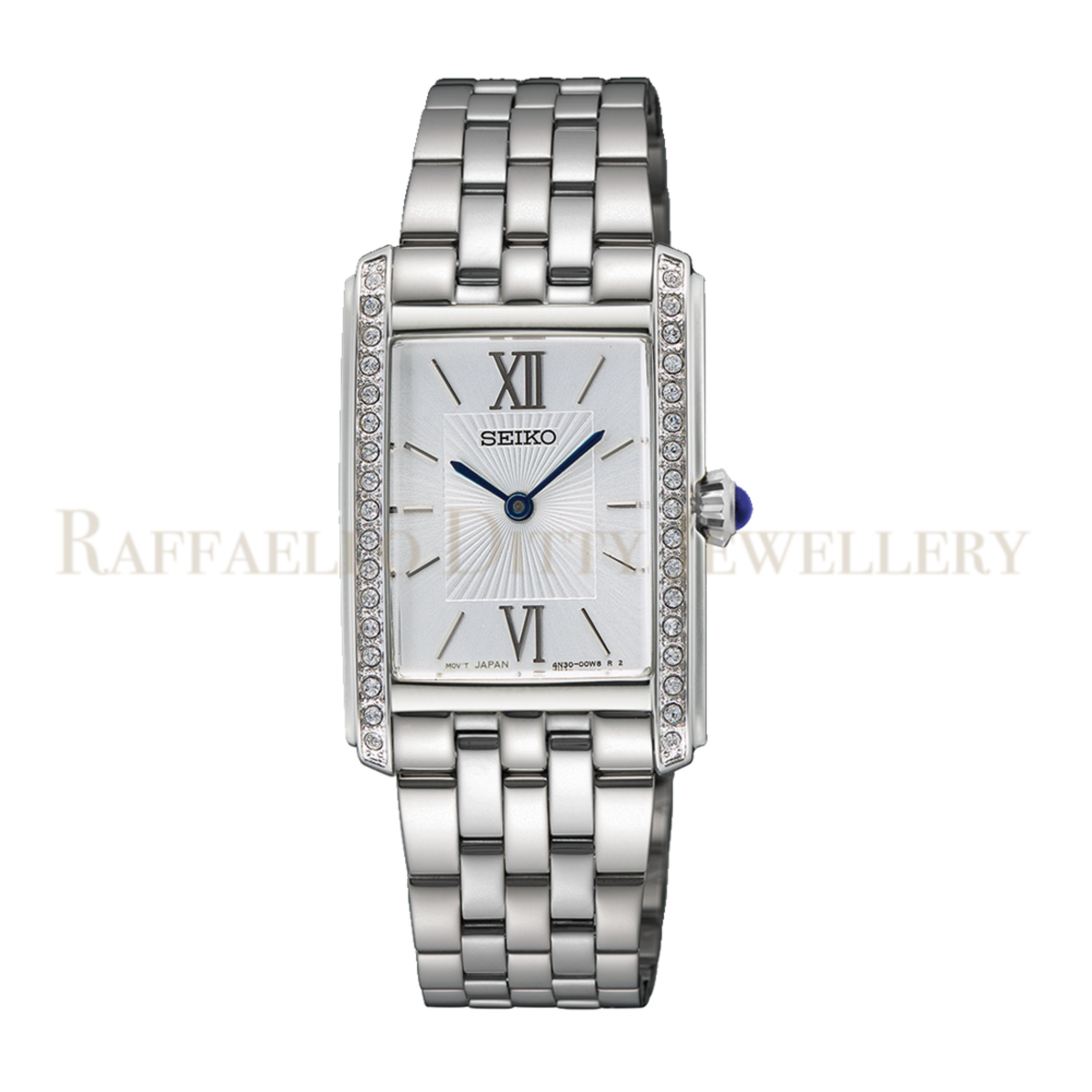 SEIKO Ladies Watch Rectangular Silver Dial with Crystals