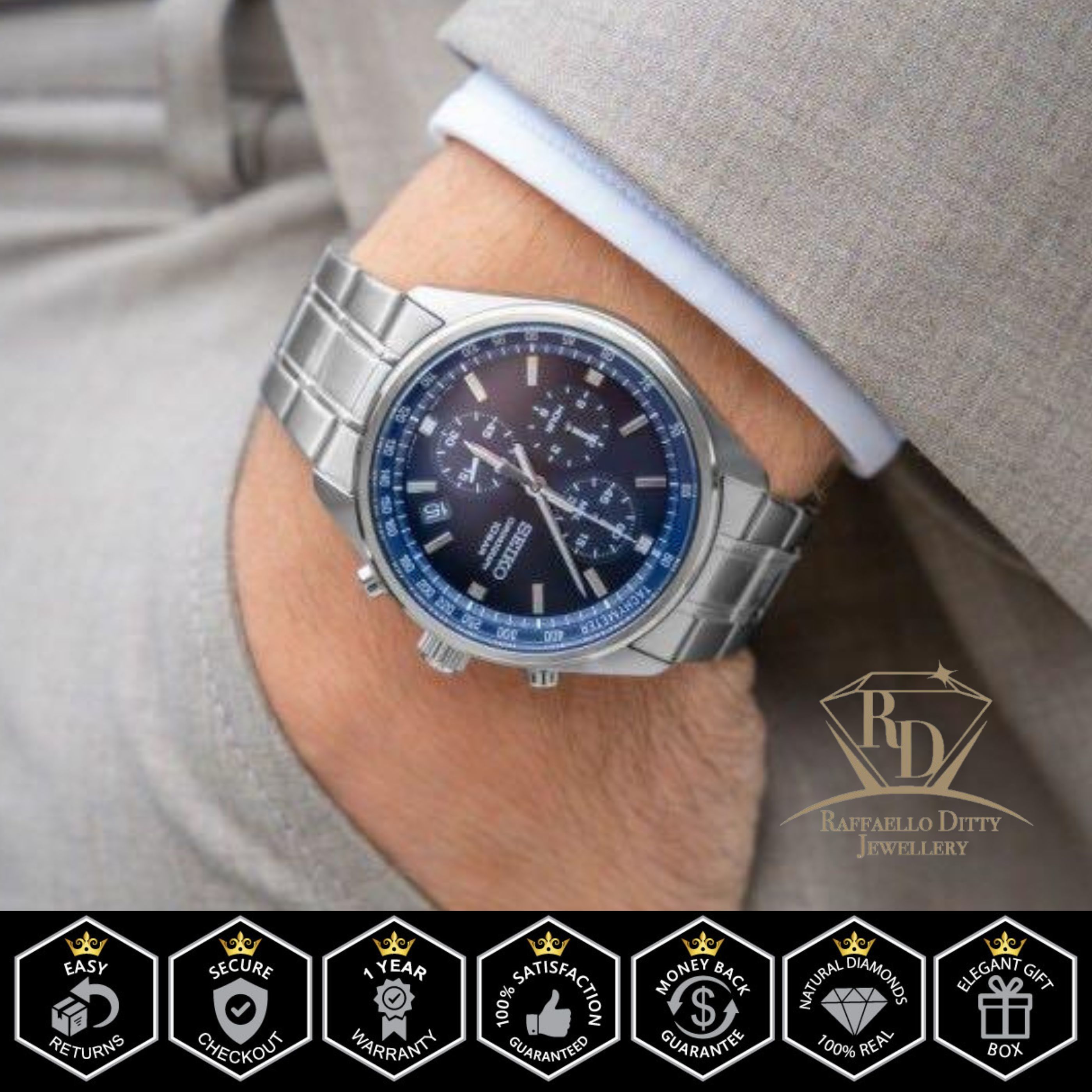 J*様 SEIKO 腕時計 SEIKO Men's Watch Chronograph Quartz Blue Dial Stainless