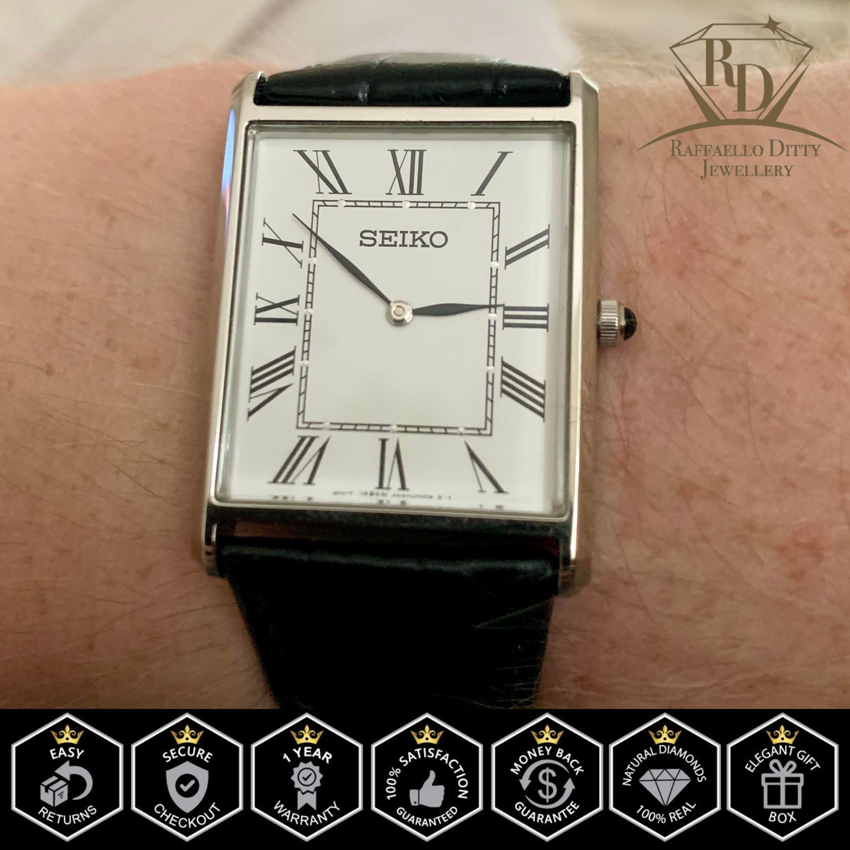 セイコー　SEIKO SWR049 SEIKO Men's Watch Rectangular Quartz Black Leather Strap