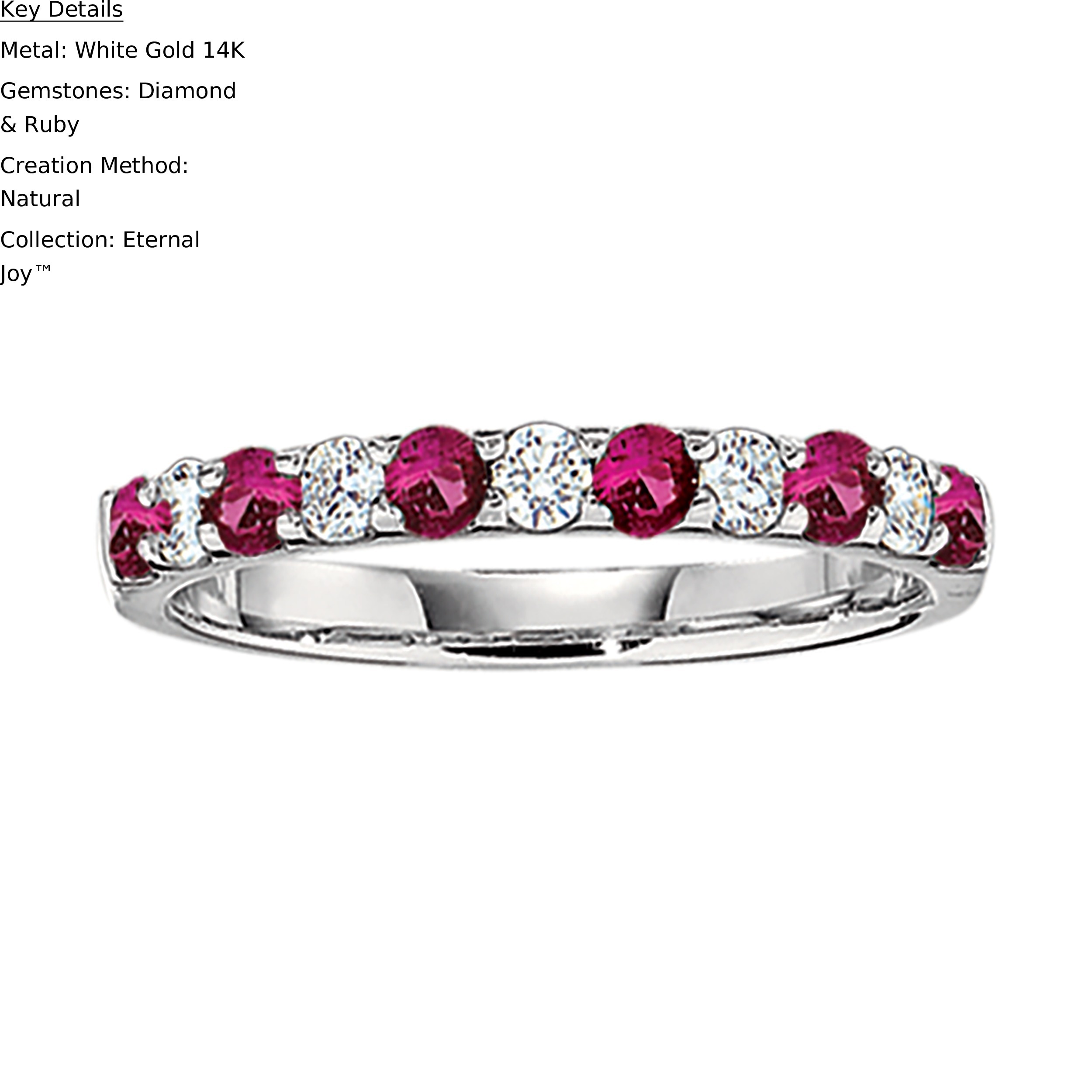 Eternal Joy&trade; 14K White Gold 11 Stone Shared Prong Alternating Diamond & Ruby 1.00 Ctw