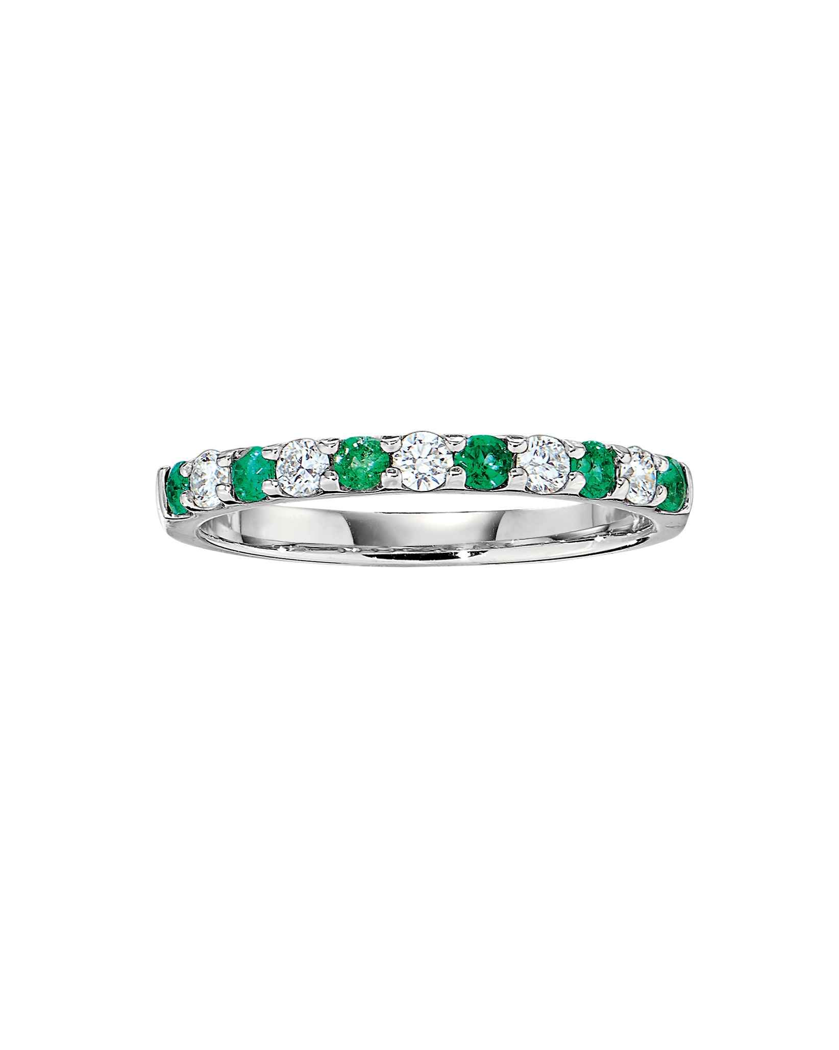 Eternal Joy&trade; 14K White Gold 11 Stone Shared Prong Alternating Diamond & Emerald 0.25 Ctw