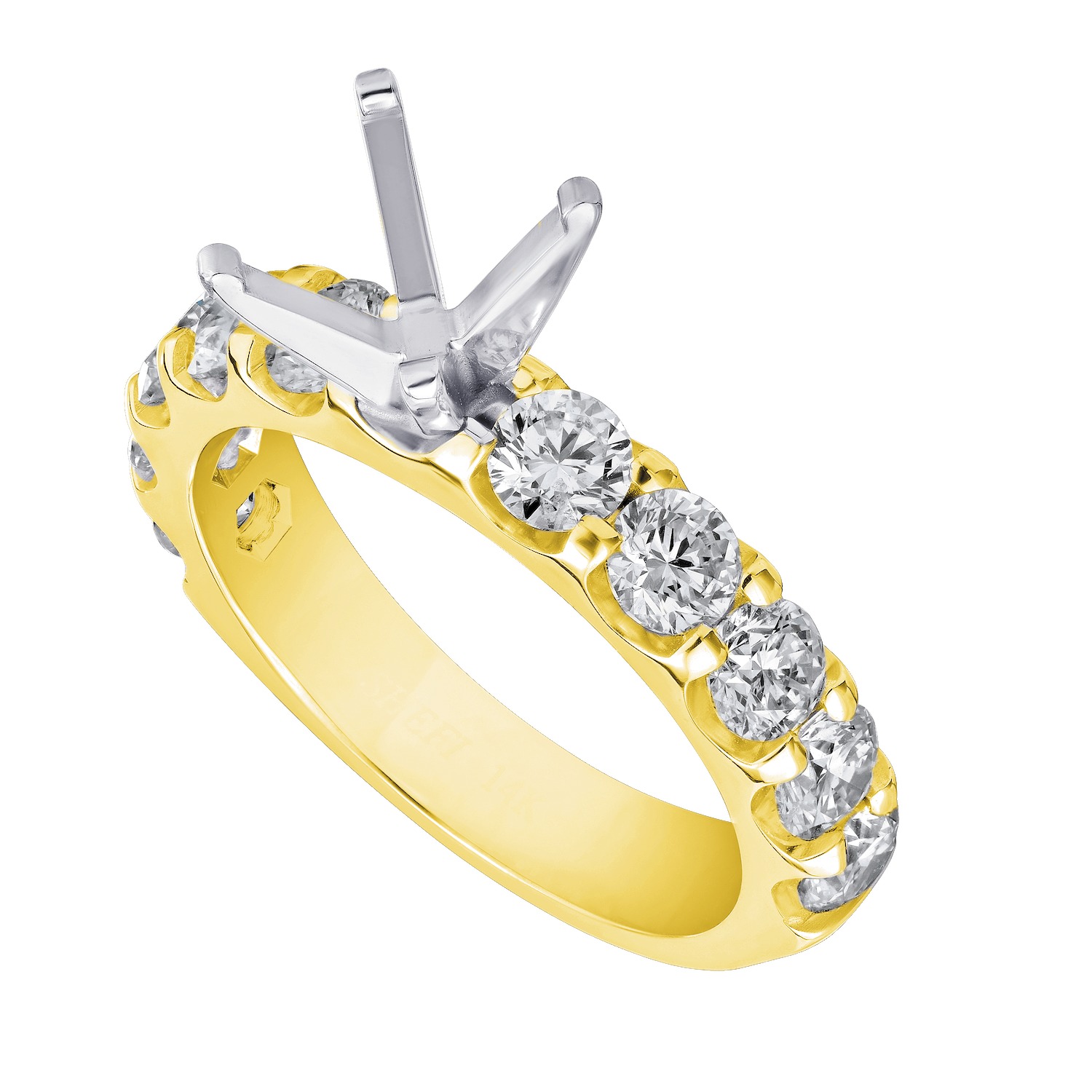 Eternal Joy&trade; SUPERIOR 14K Yellow Gold 10 Stone Shared Prong Semi-Mount Diamond 0.75 Ctw