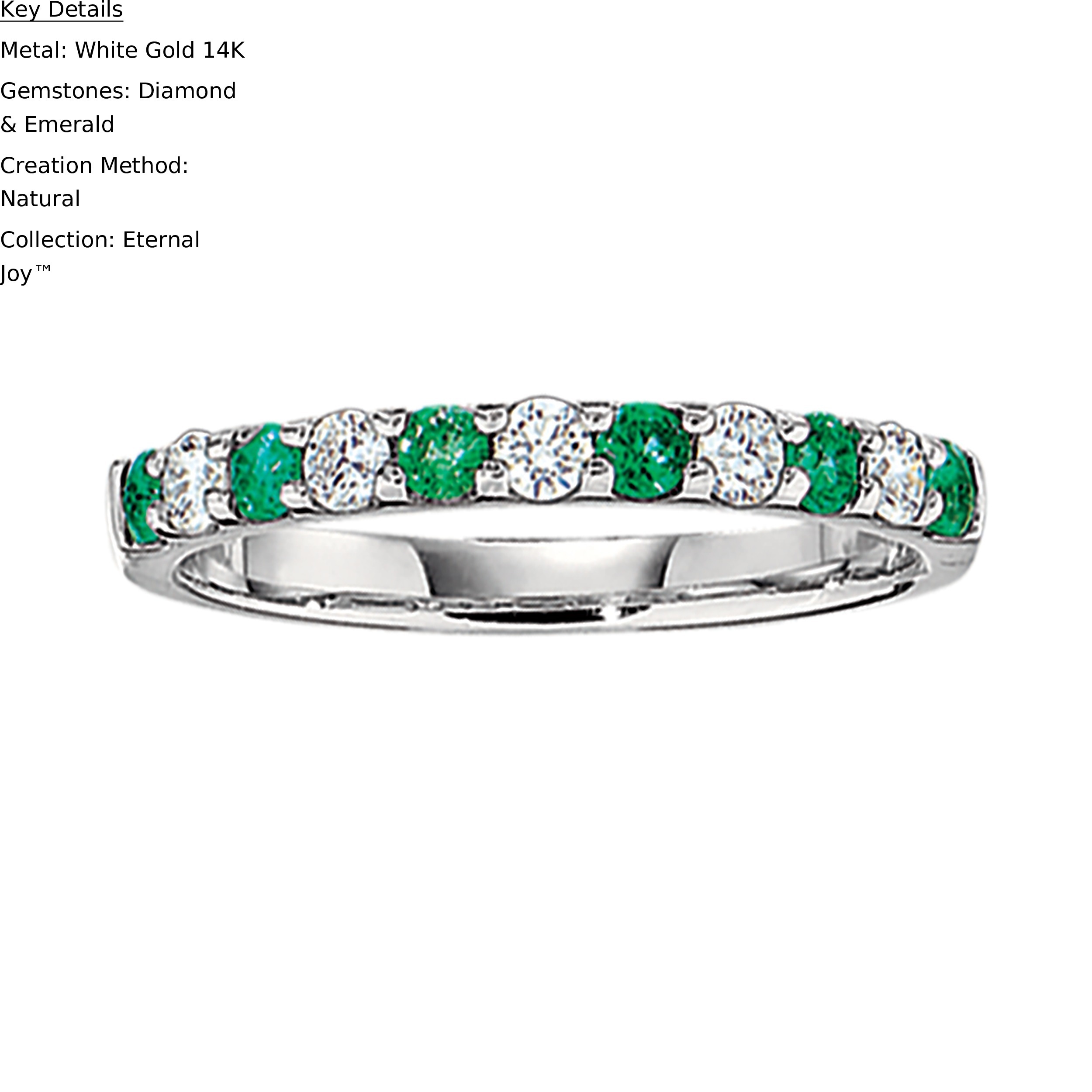 Eternal Joy&trade; 14K White Gold 11 Stone Shared Prong Alternating Diamond & Emerald 0.75 Ctw