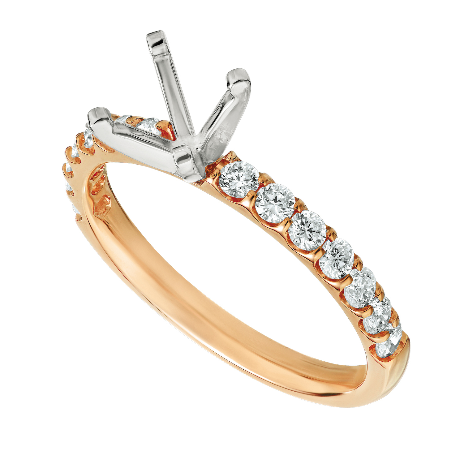 Eternal Joy&trade; SUPERIOR 14K Rose Gold 14 Stone Shared Prong Semi-Mount Diamond 0.10 Ctw