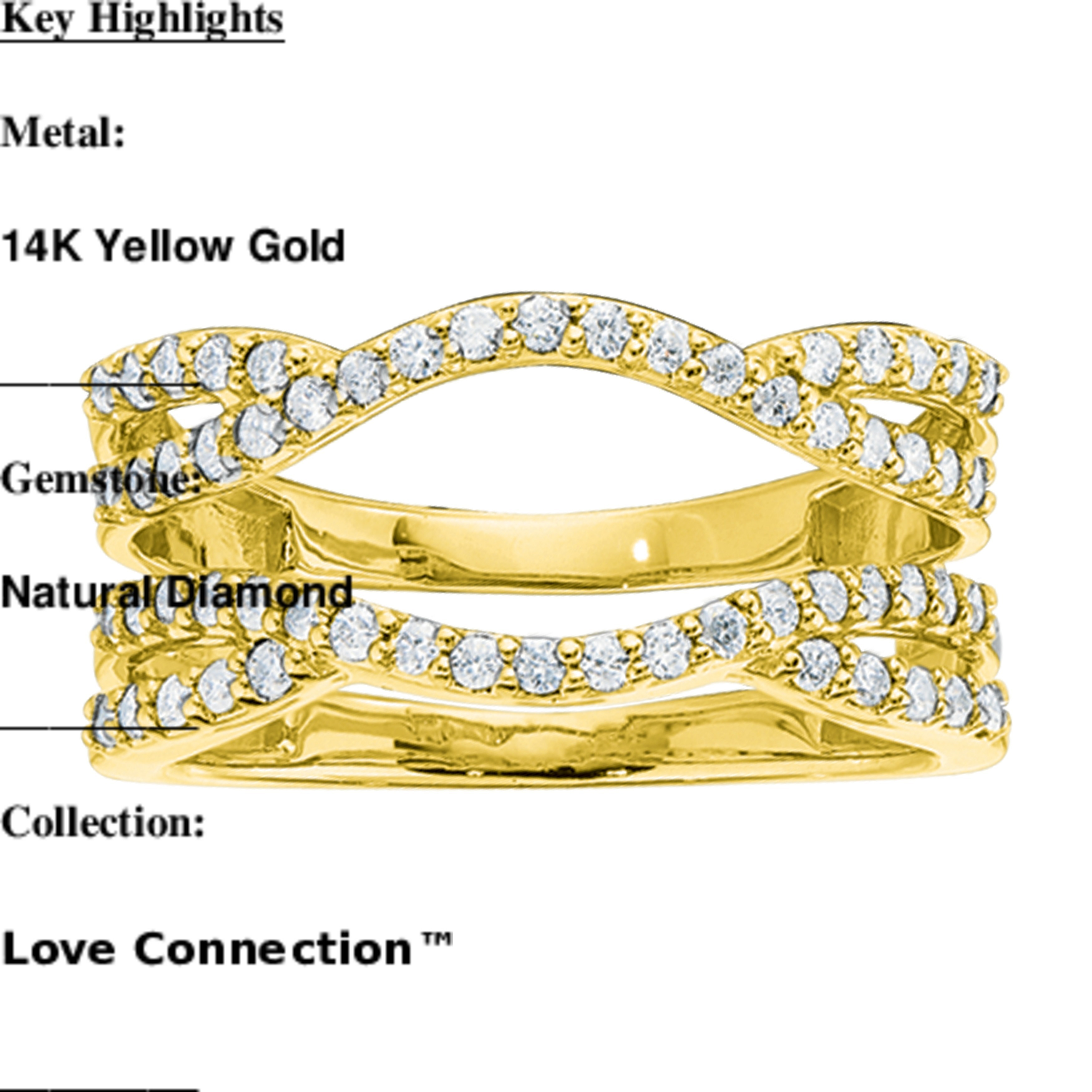 Love Connection&trade; 14K Yellow Gold Diamond Wide Crossover Shoulders Ring 0.50 Ctw
