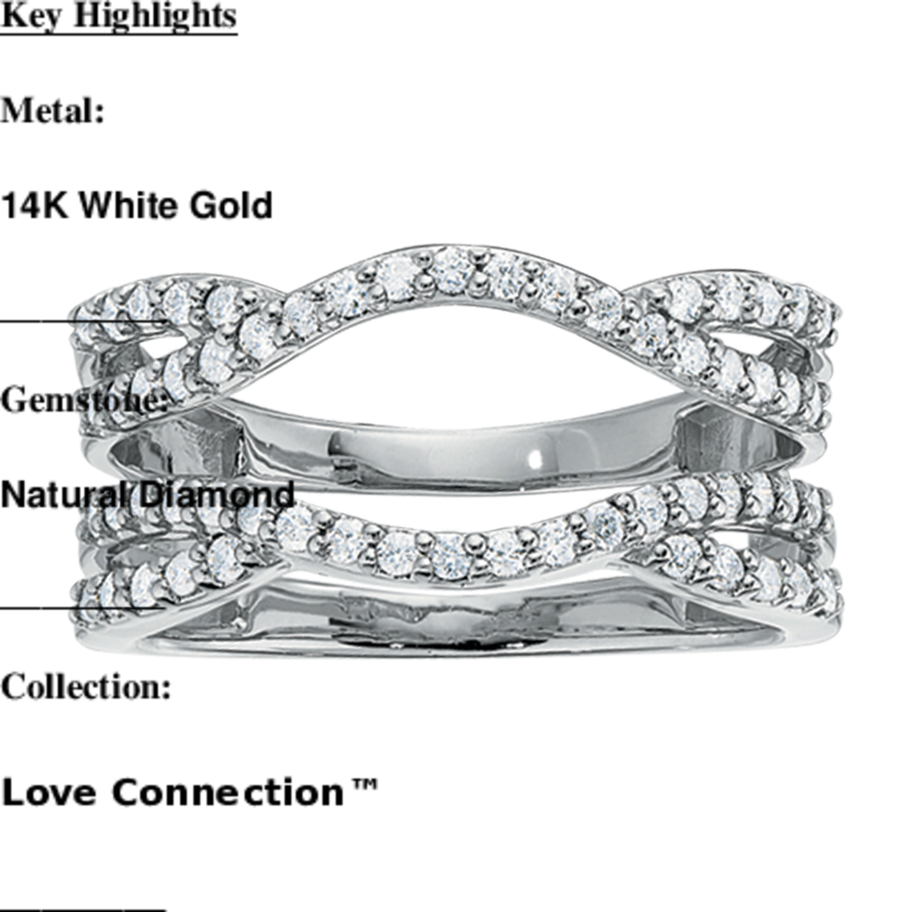 Love Connection&trade; 14K White Gold Diamond Wide Crossover Shoulders Ring 0.50 Ctw