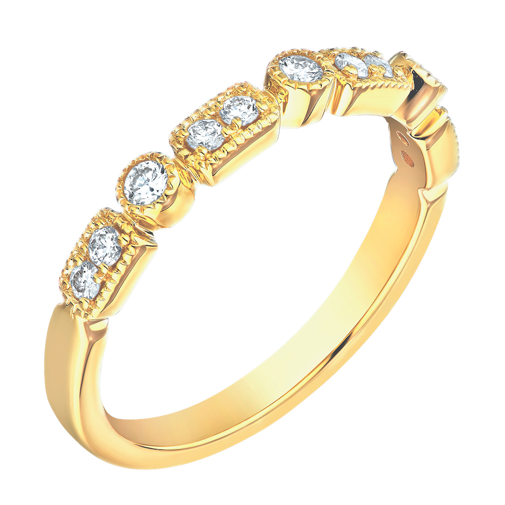 TriUnity&trade; 14K Yellow Gold Alternating Elongated Setting With Round Between Milgrain Edge 0.25 Ctw