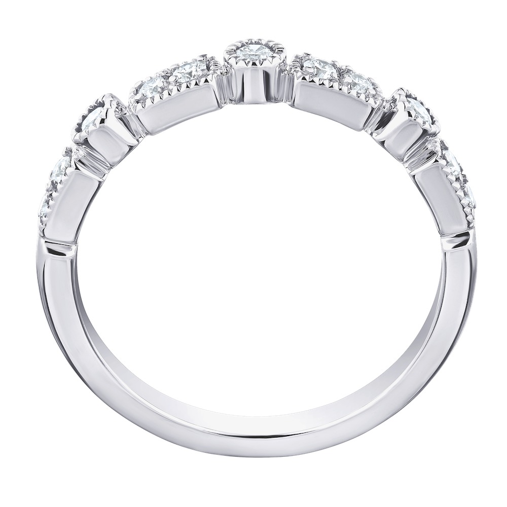TriUnity&trade; 14K White Gold Alternating Elongated Setting With Round Between Milgrain Edge 0.25 Ctw