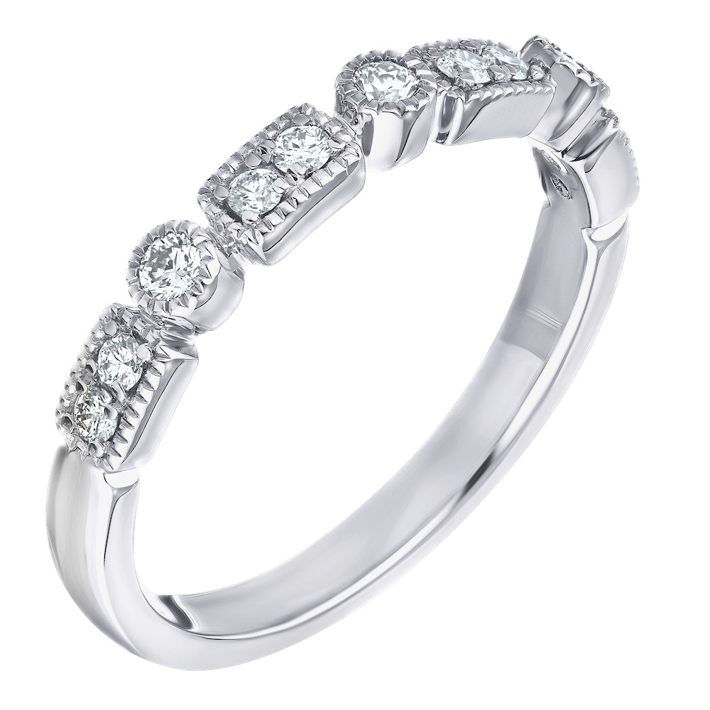 TriUnity&trade; 14K White Gold Alternating Elongated Setting With Round Between Milgrain Edge 0.25 Ctw