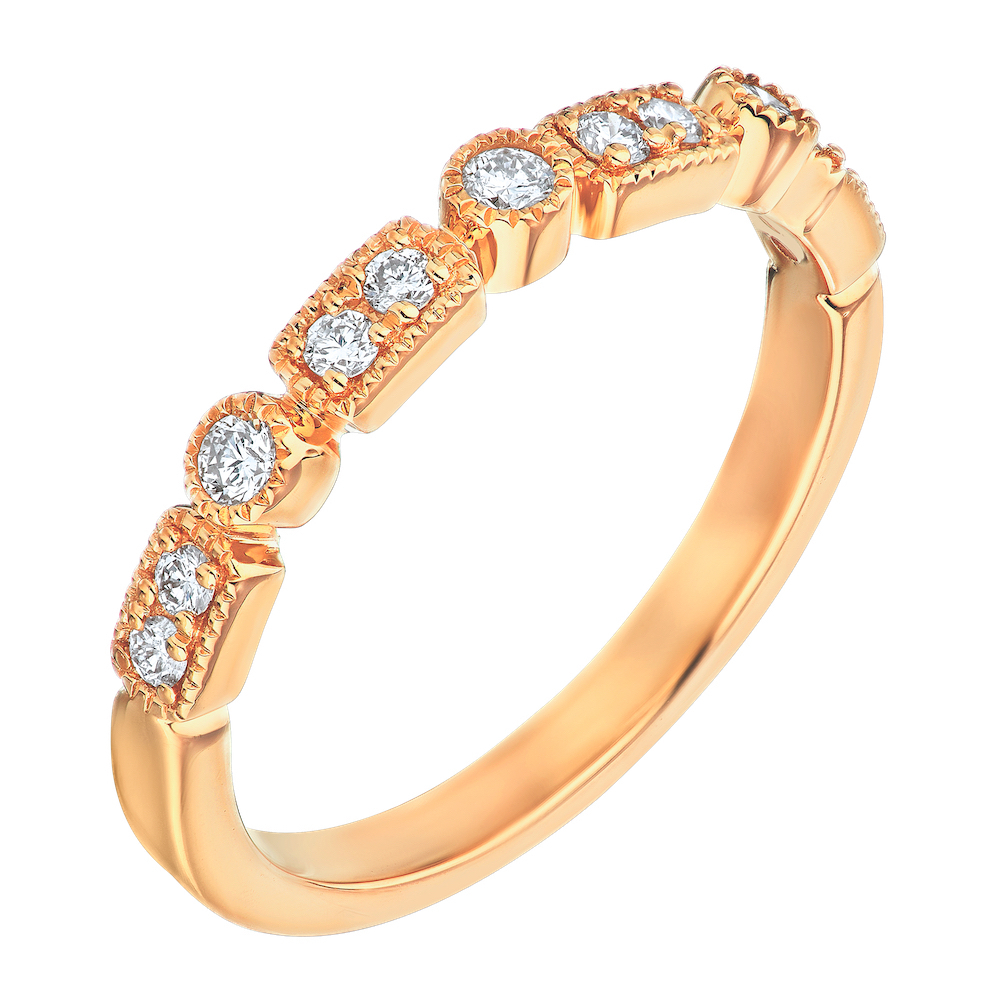 TriUnity&trade; 14K Rose Gold Alternating Elongated Setting With Round Between Milgrain Edge 0.25 Ctw