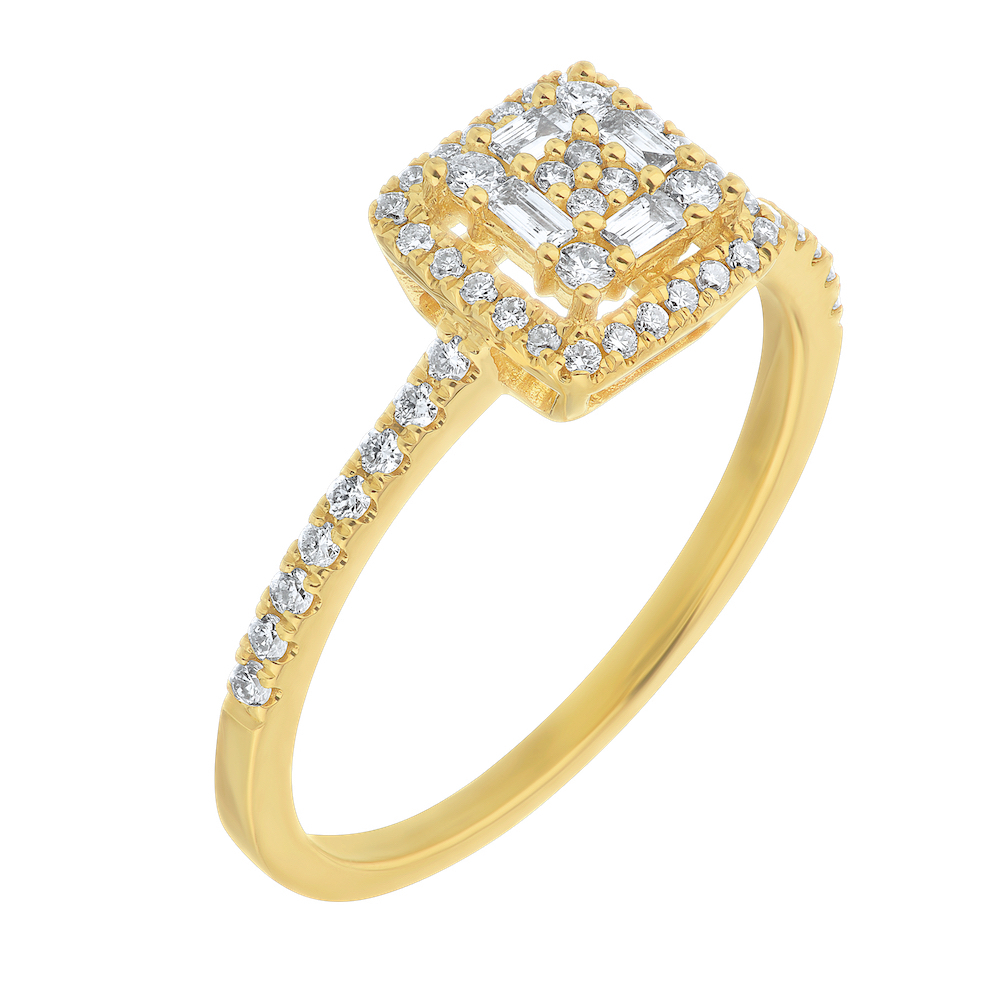 Ring: 14KY Cushion Halo With R & B 52Stone 3/8Ctw