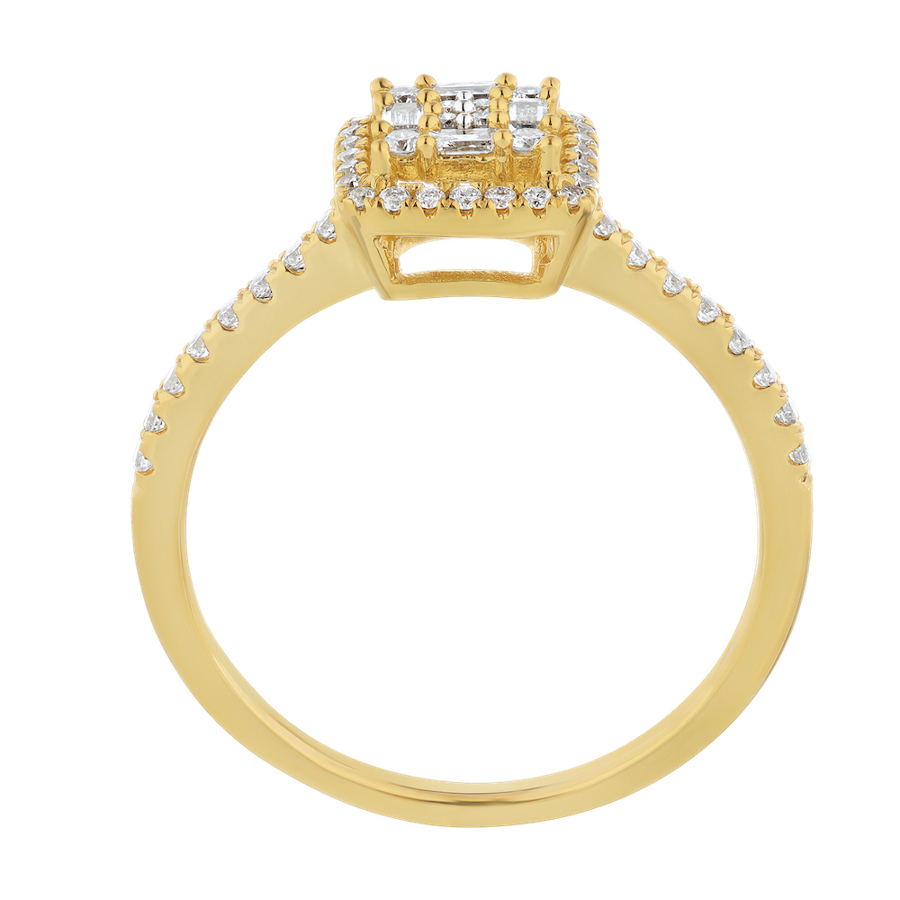 Ring: 14KY Cushion Halo With R & B 52Stone 3/8Ctw