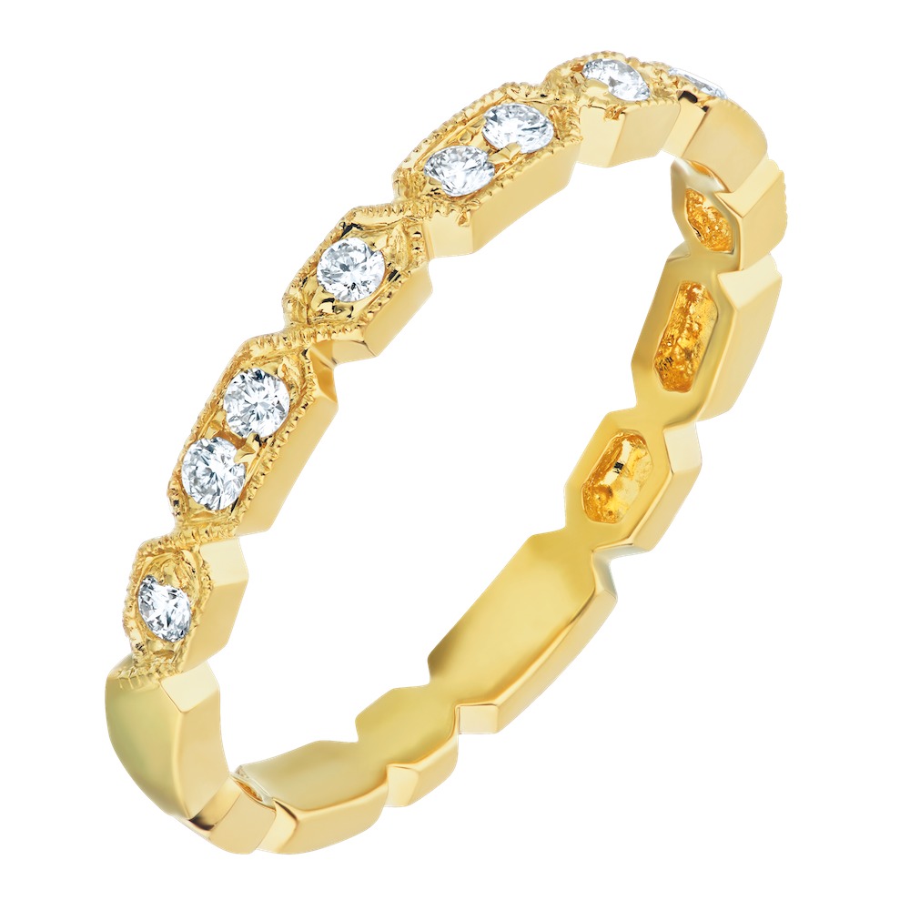TriUnity&trade; 14K Yellow Gold Alternating Two Stone & One Stone Milgrain Edge 0.15 Ctw