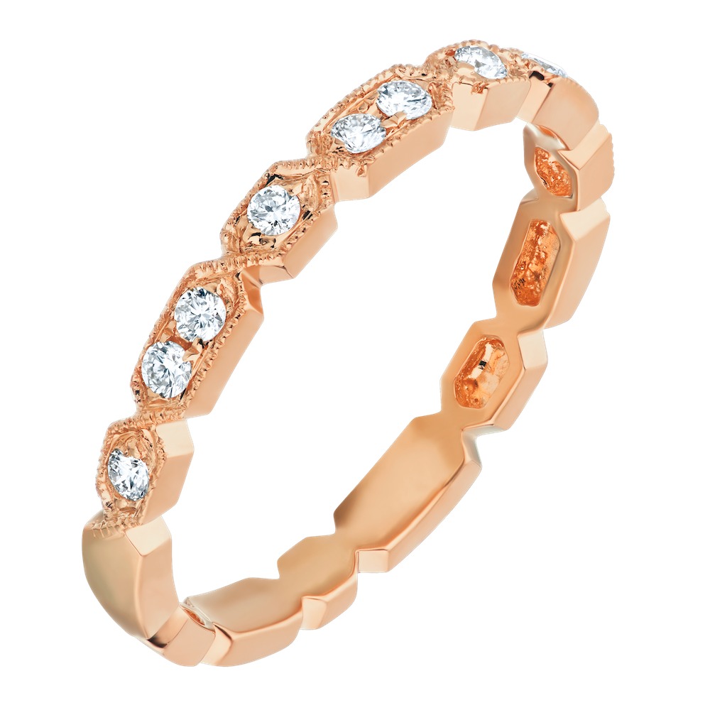 TriUnity&trade; 14K Rose Gold Alternating Two Stone & One Stone Milgrain Edge 0.15 Ctw
