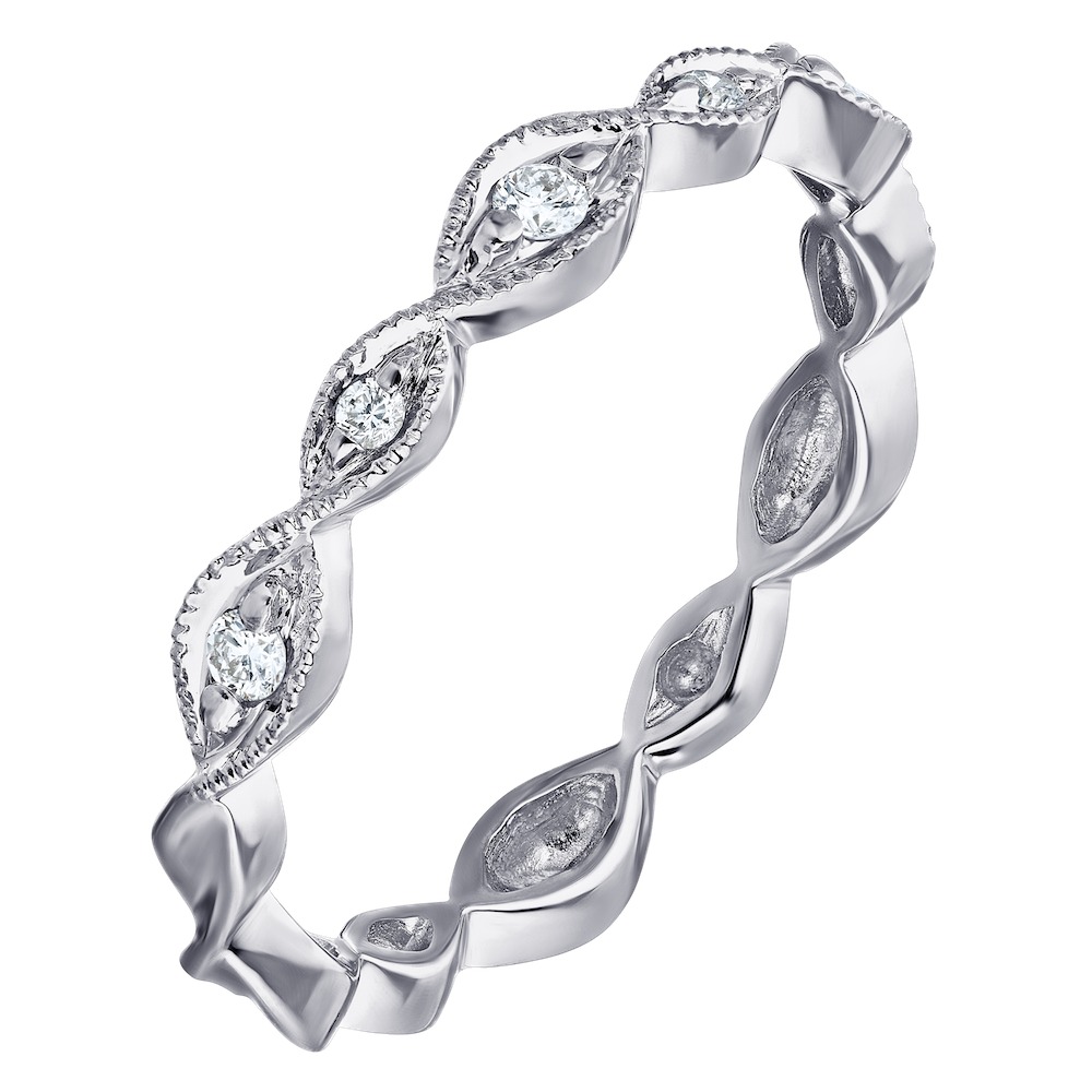 TriUnity&trade; 14K White Gold Milgrain Marquise Shapes One Larger And One Smaller 0.10 Ctw