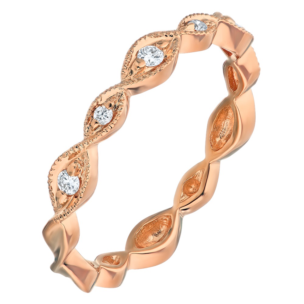 TriUnity&trade; 14K Rose Gold Milgrain Marquise Shapes One Larger And One Smaller 0.10 Ctw