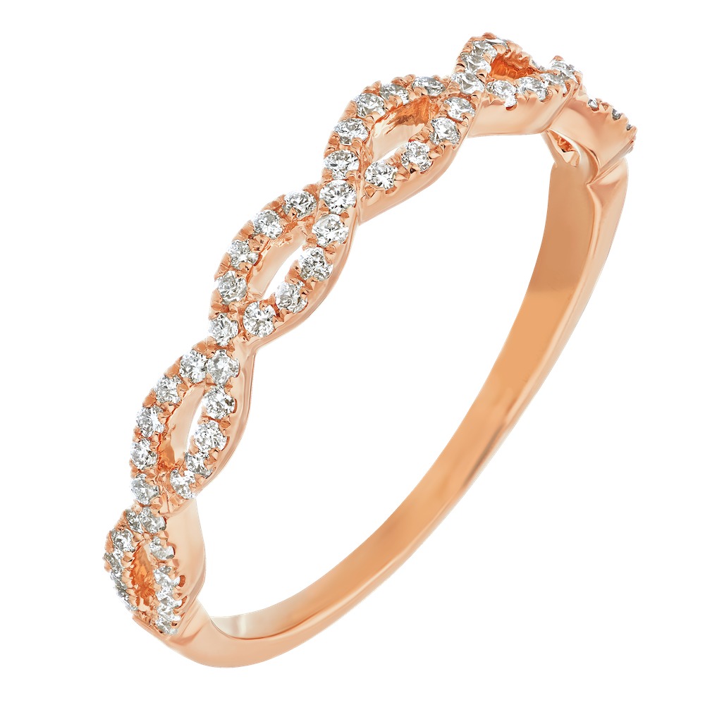 14K Rose Gold 2 Interwoven Pave Set Diamond Ring 0.20 Ctw
