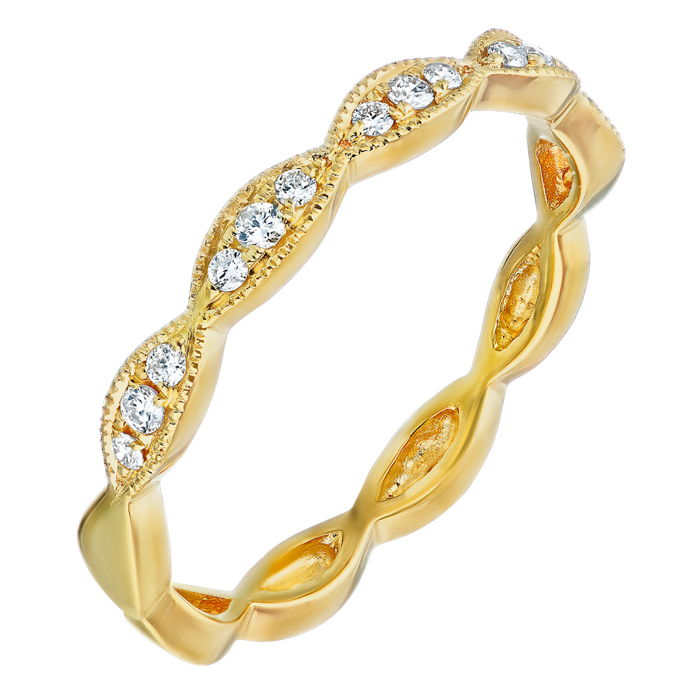TriUnity&trade; 14K Yellow Gold Alternating One Larger Stone With Two Smaller Bezel Settings 0.15 Ctw