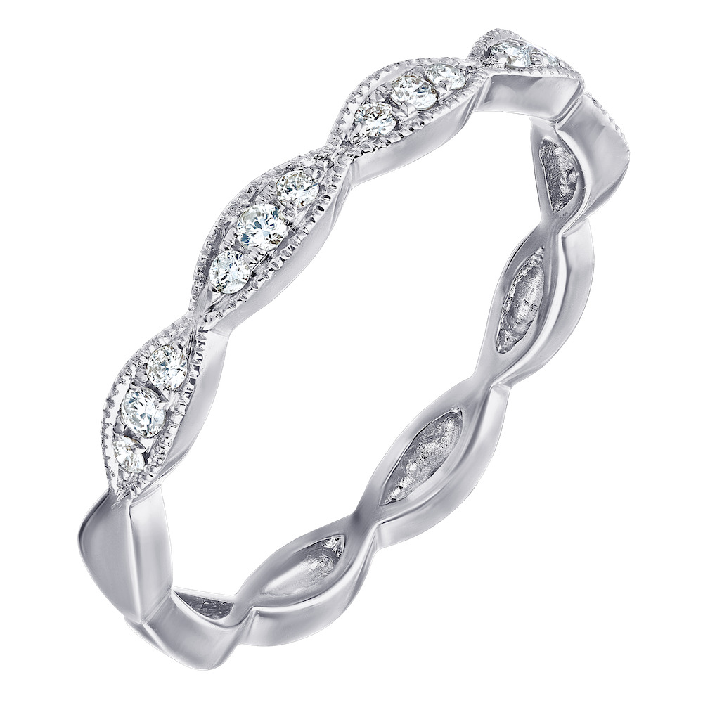 TriUnity&trade; 14K White Gold Alternating One Larger Stone With Two Smaller Bezel Settings 0.15 Ctw