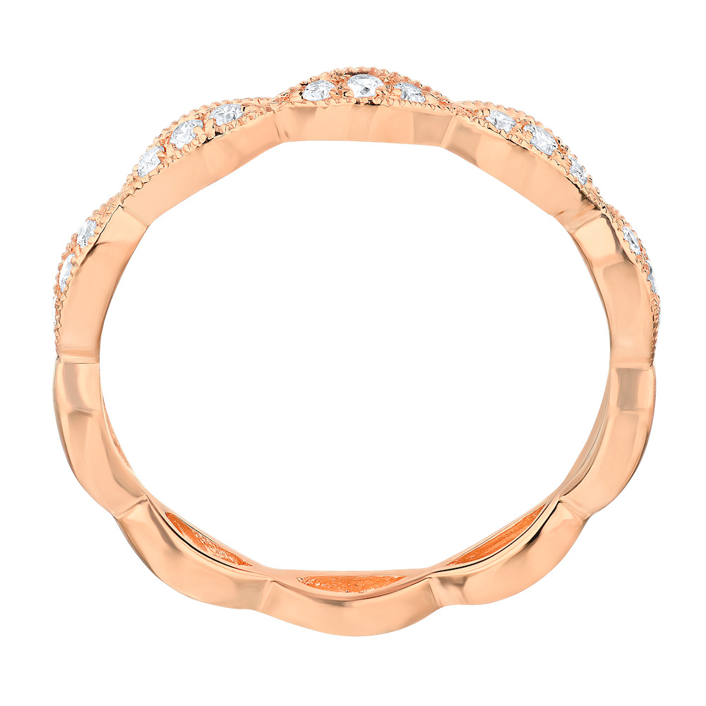 TriUnity&trade; 14K Rose Gold Alternating One Larger Stone With Two Smaller Bezel Settings 0.15 Ctw