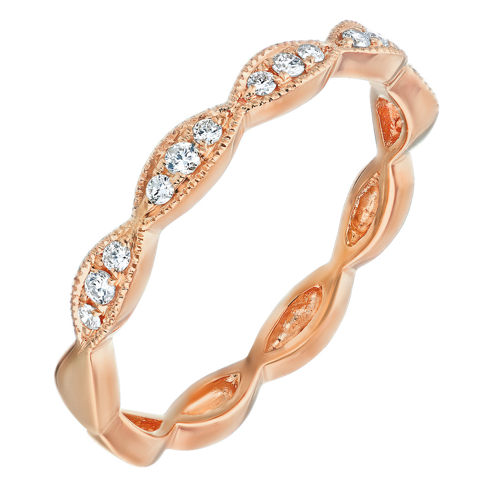 TriUnity&trade; 14K Rose Gold Alternating One Larger Stone With Two Smaller Bezel Settings 0.15 Ctw