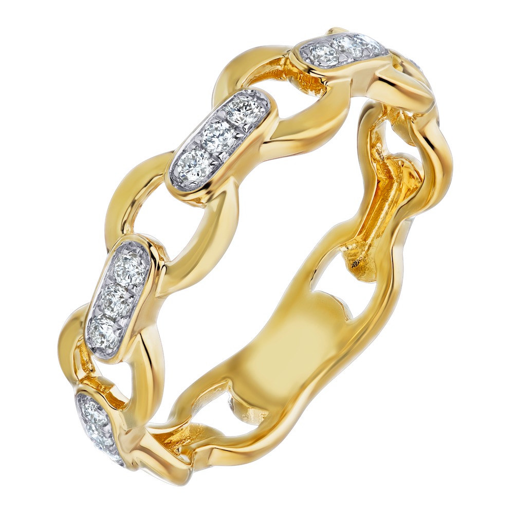 TriUnity&trade; 14K Yellow Gold Chain Look Links With Diamond Sections Between 0.15 Ctw