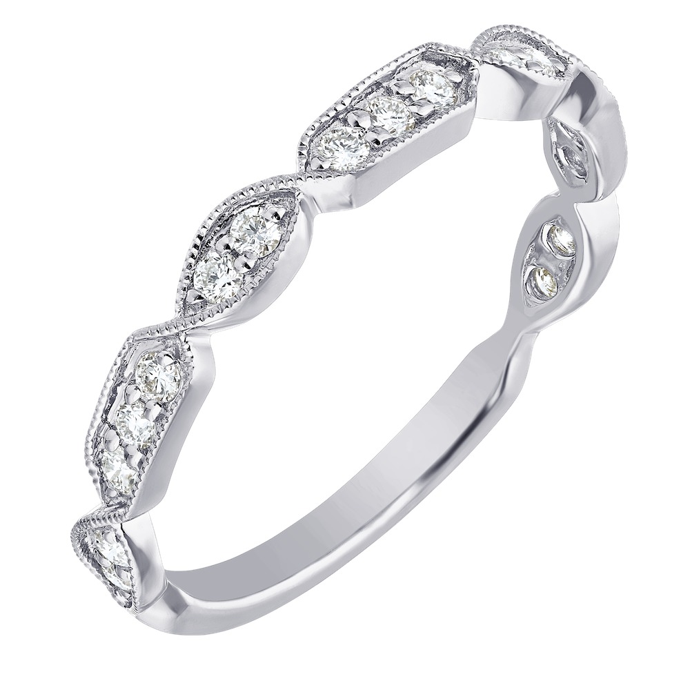 TriUnity&trade; 14K White Gold Alternating 2 & 3 Diamonds Bead Set 0.20 Ctw
