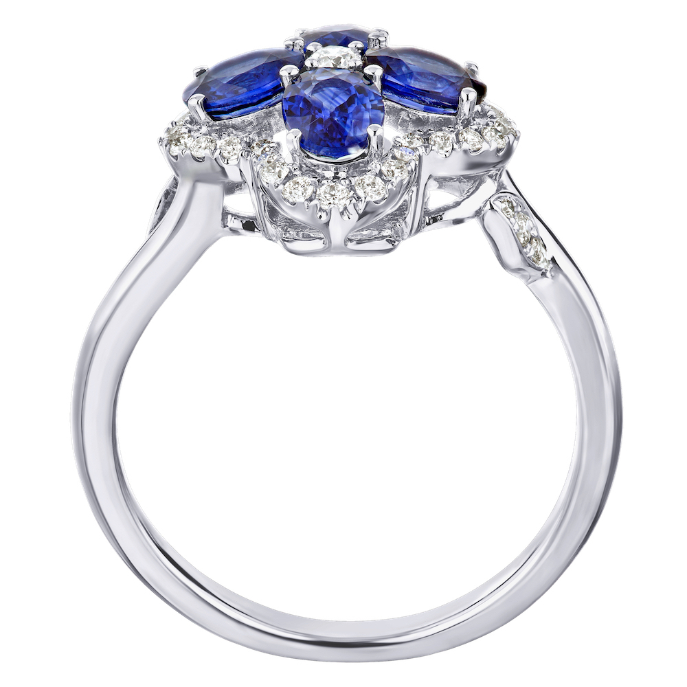 Majestic Gems&trade; 14k White Gold Color Clover with Halo Blue Sapphire & Diamond 1.49 Ctw