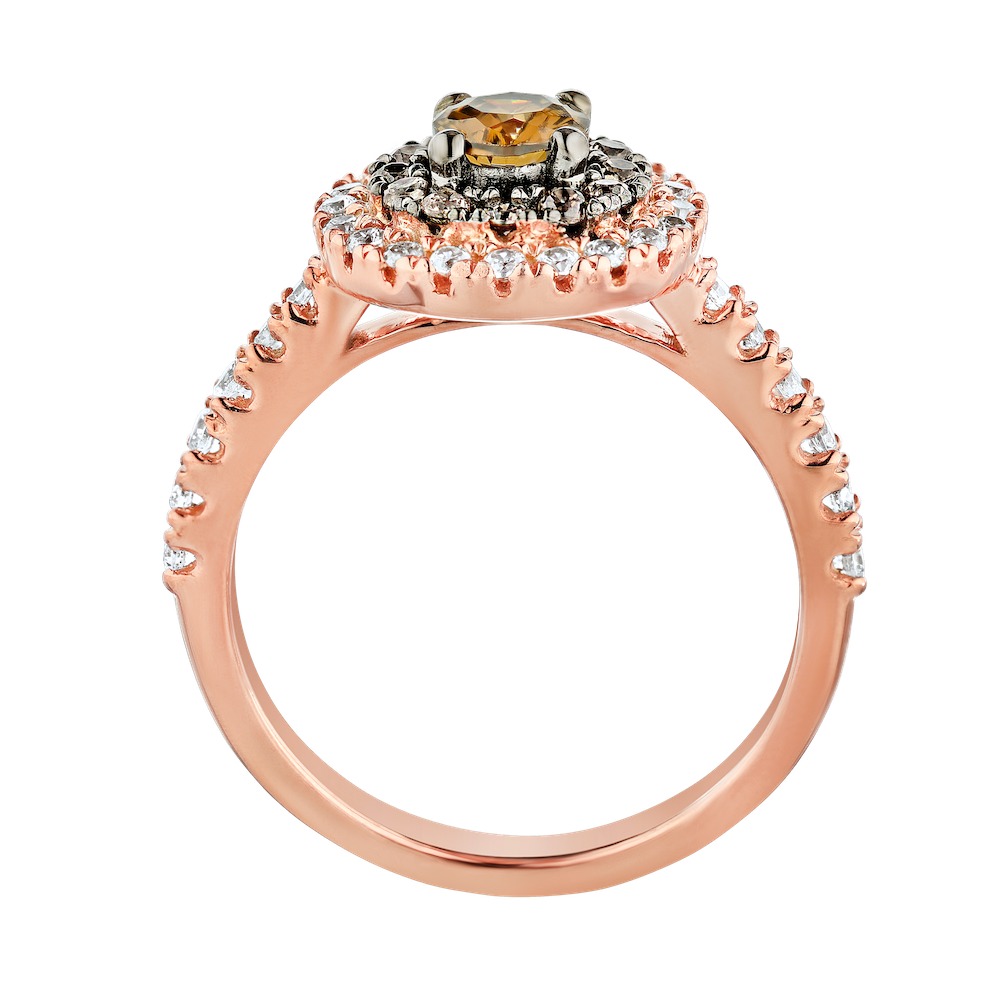 Cinnamon Dulce&trade; 14K Rose Gold Round Cognac With Double Halo Cognac & White Diamond & Cognac 1.00 Ctw