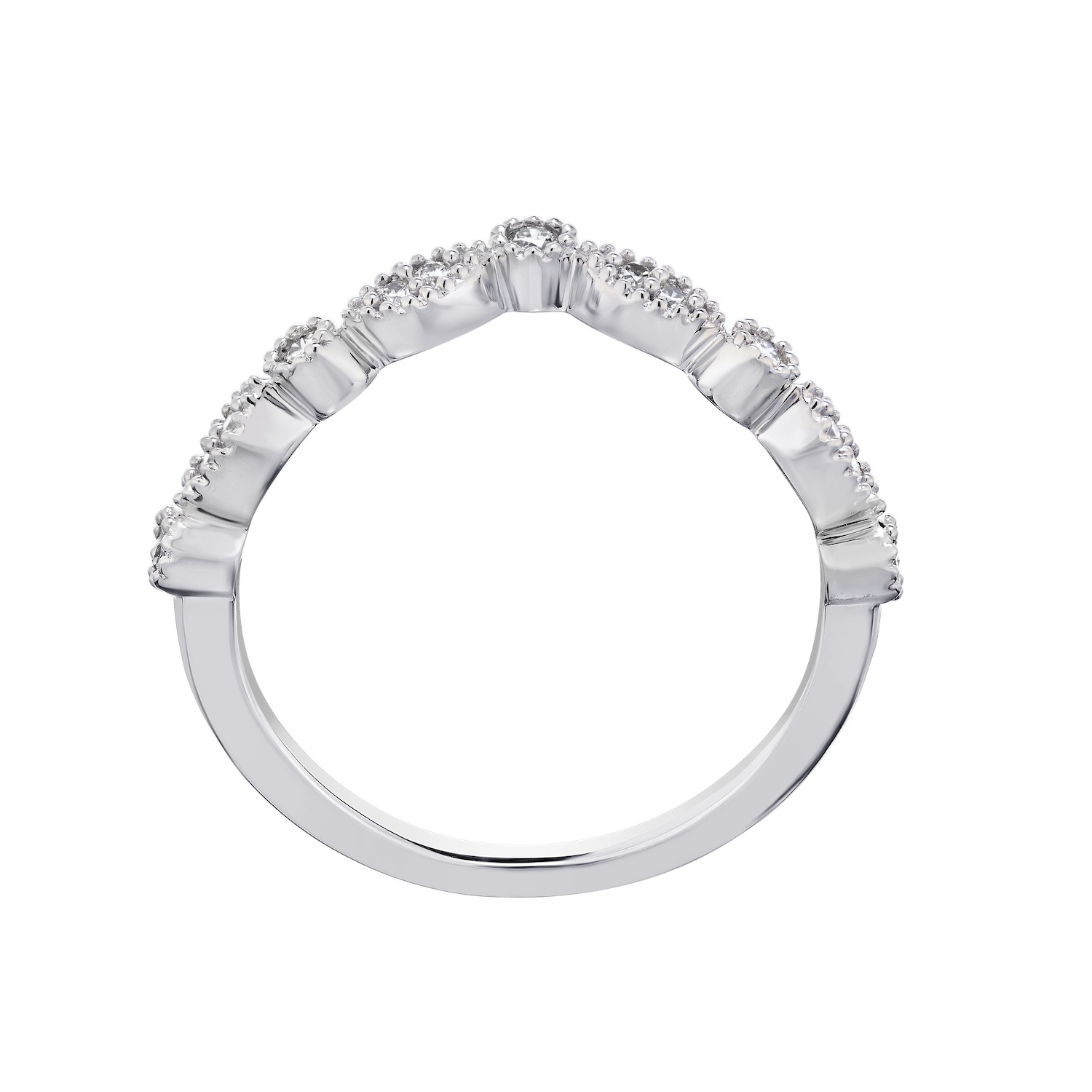 TriUnity&trade; 10K White Gold V Shaped With Marquise & Round Milgrain Settings 0.15 Ctw