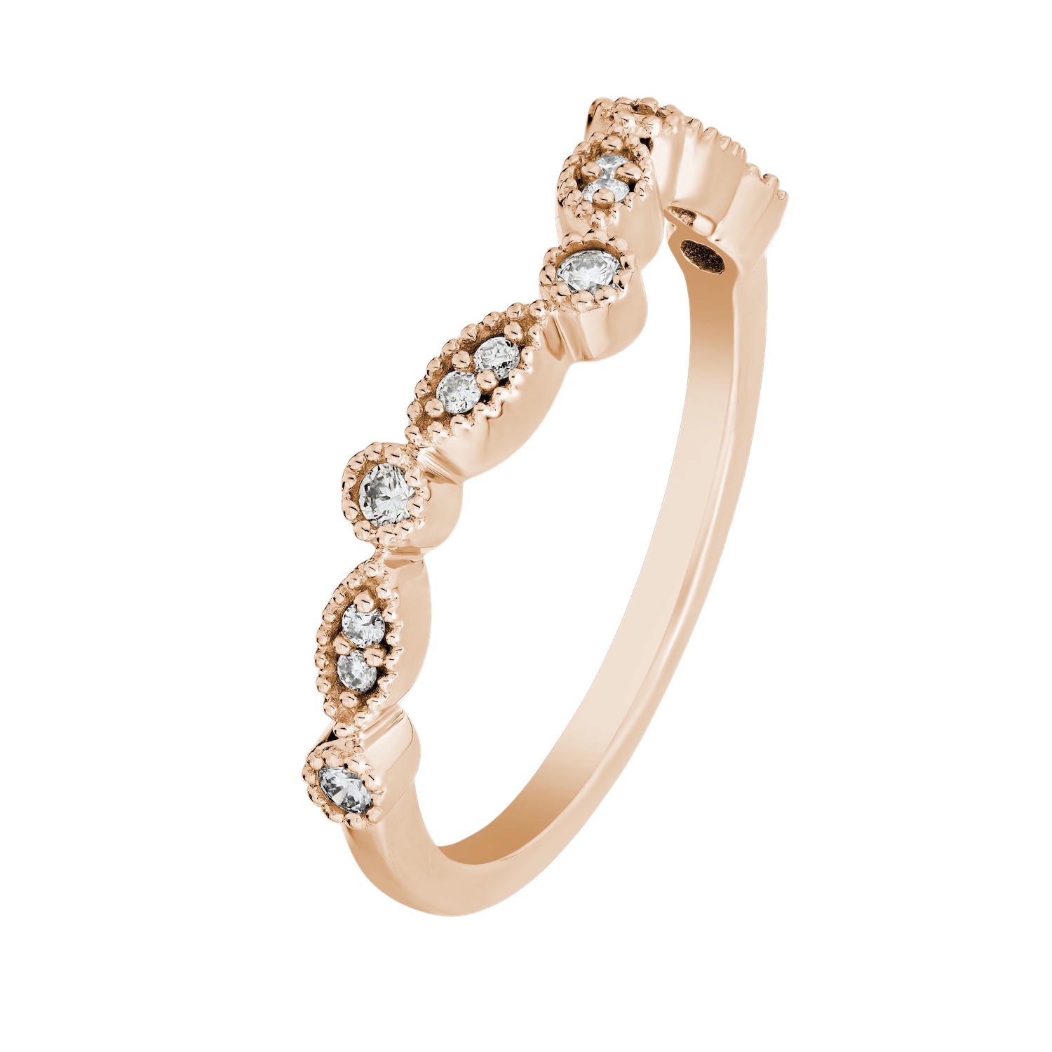 TriUnity&trade; 10K Rose Gold V Shaped With Marquise & Round Milgrain Settings 0.15 Ctw