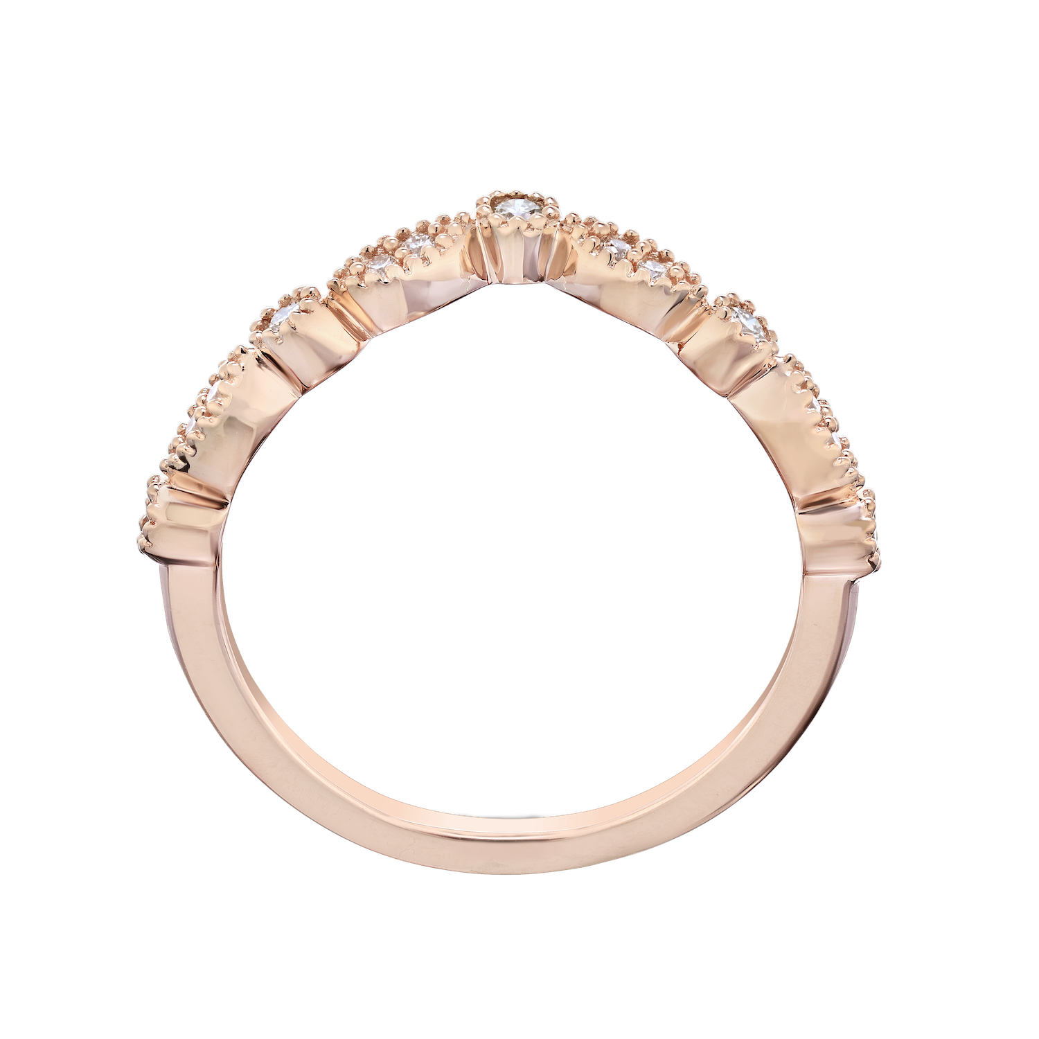 TriUnity&trade; 10K Rose Gold V Shaped With Marquise & Round Milgrain Settings 0.15 Ctw