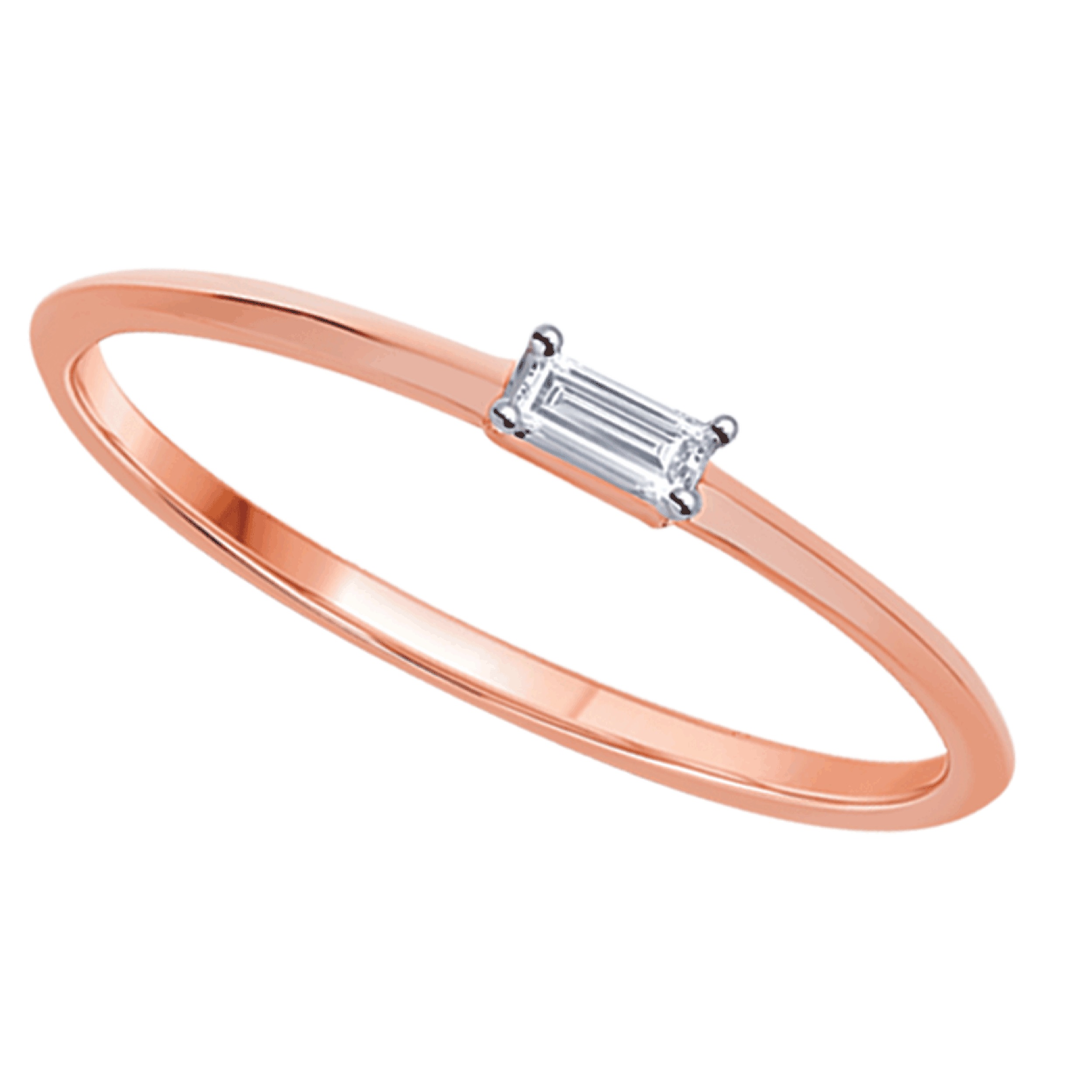 TriUnity&trade; 10K Rose Gold Thin Round Wire With Horizontal Emerald Cut 0.05 Ctw