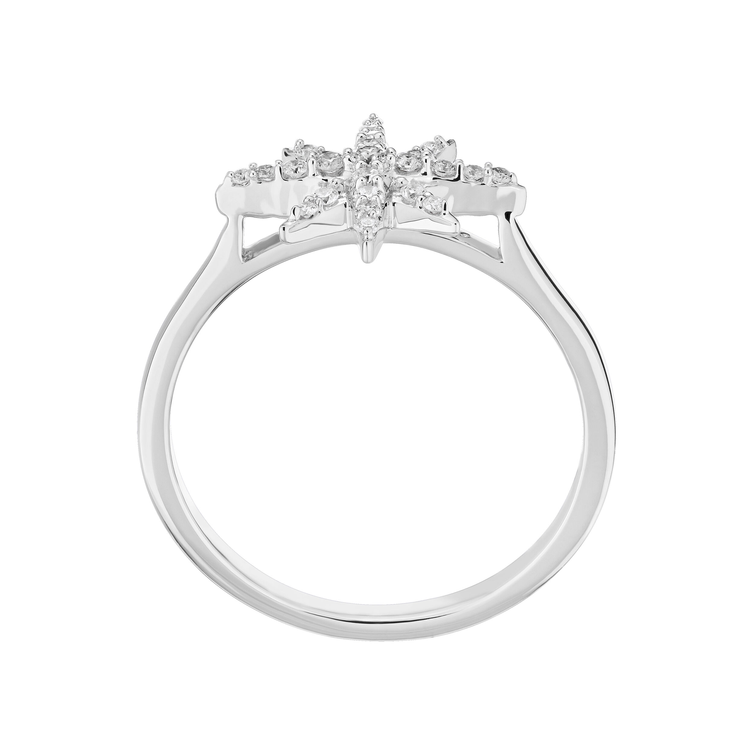 14K White Gold Ring Starburst on Plain Shank Diamond 0.25 Ctw