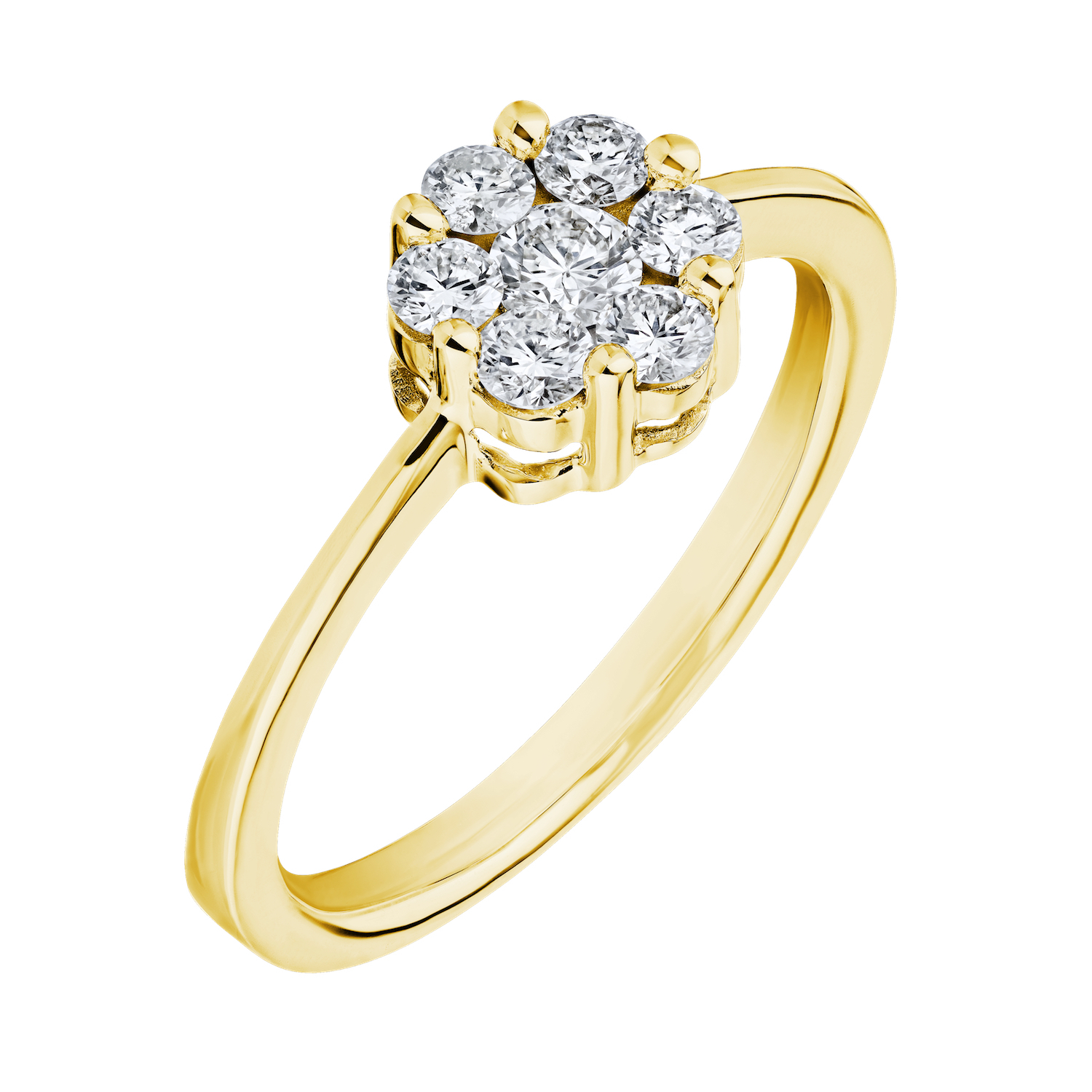 Diamond Bouquet&trade; 10K Yellow Gold Diamond 7 Stone Cluster Polished Shank Ring 0.75 Ctw