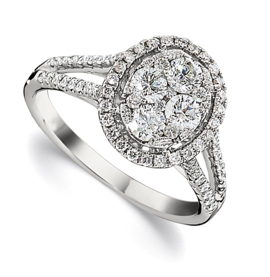 14k White Gold Cluster Diamond 0.75 Ctw Ring