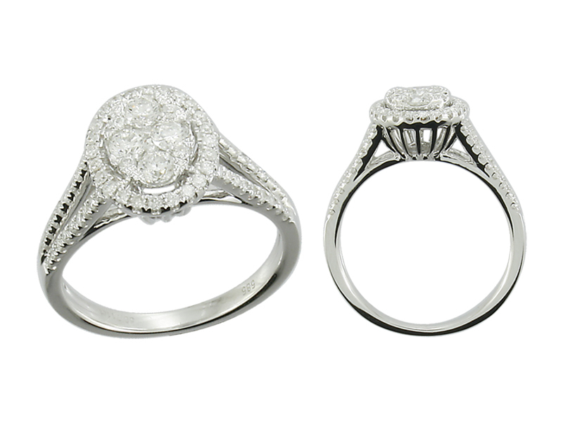 14k White Gold Cluster Diamond 0.75 Ctw Ring