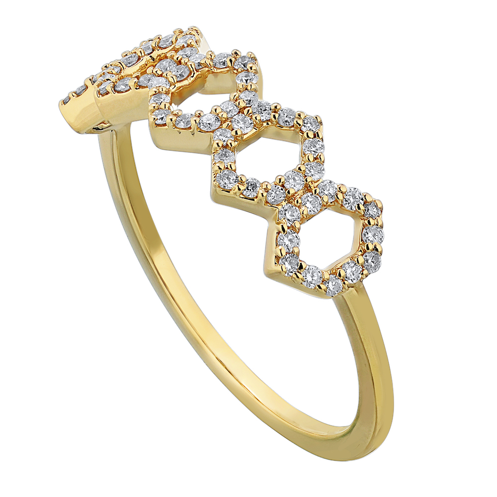 TriUnity&trade; 14K Yellow Gold Negative Space Geometric Shapes Pave Set 0.25 Ctw