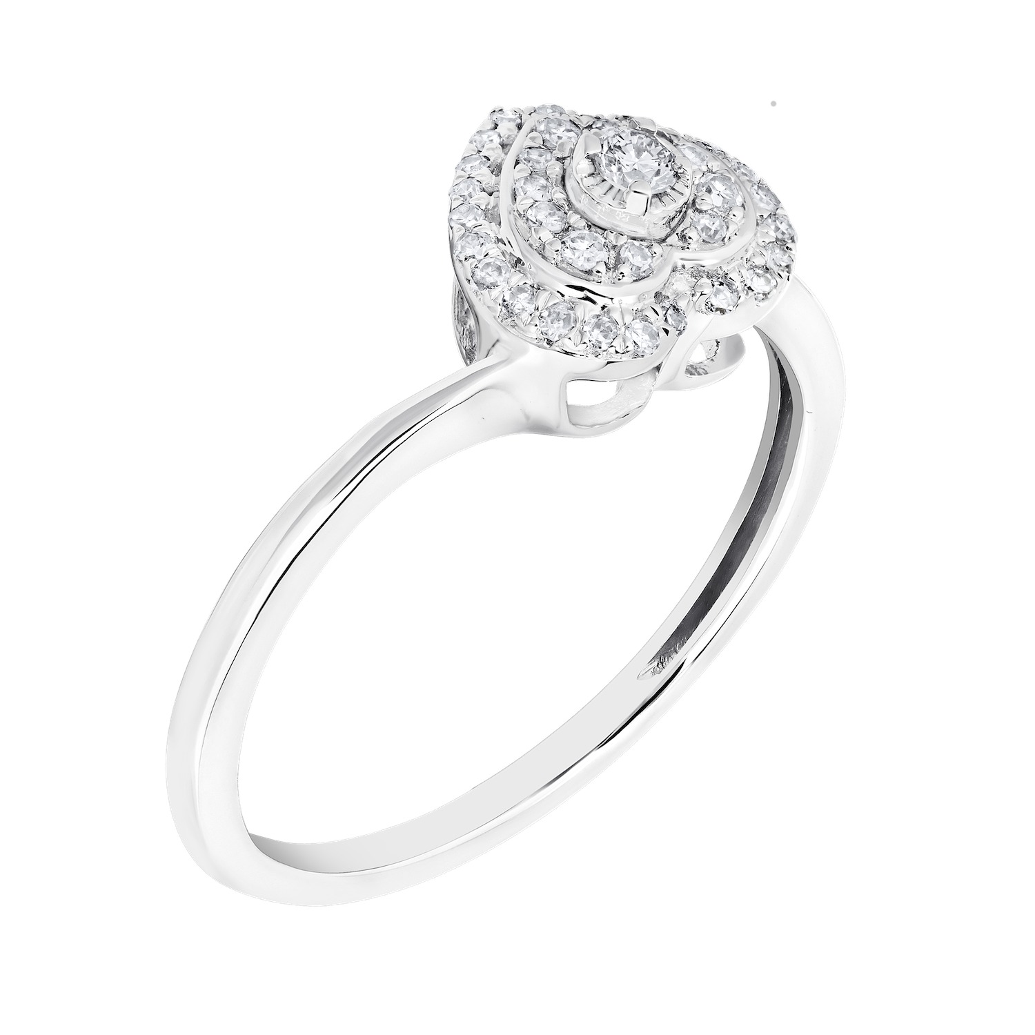 10K White Gold Ring Heart Shape Illusion Halo Diamond 0.15 Ctw
