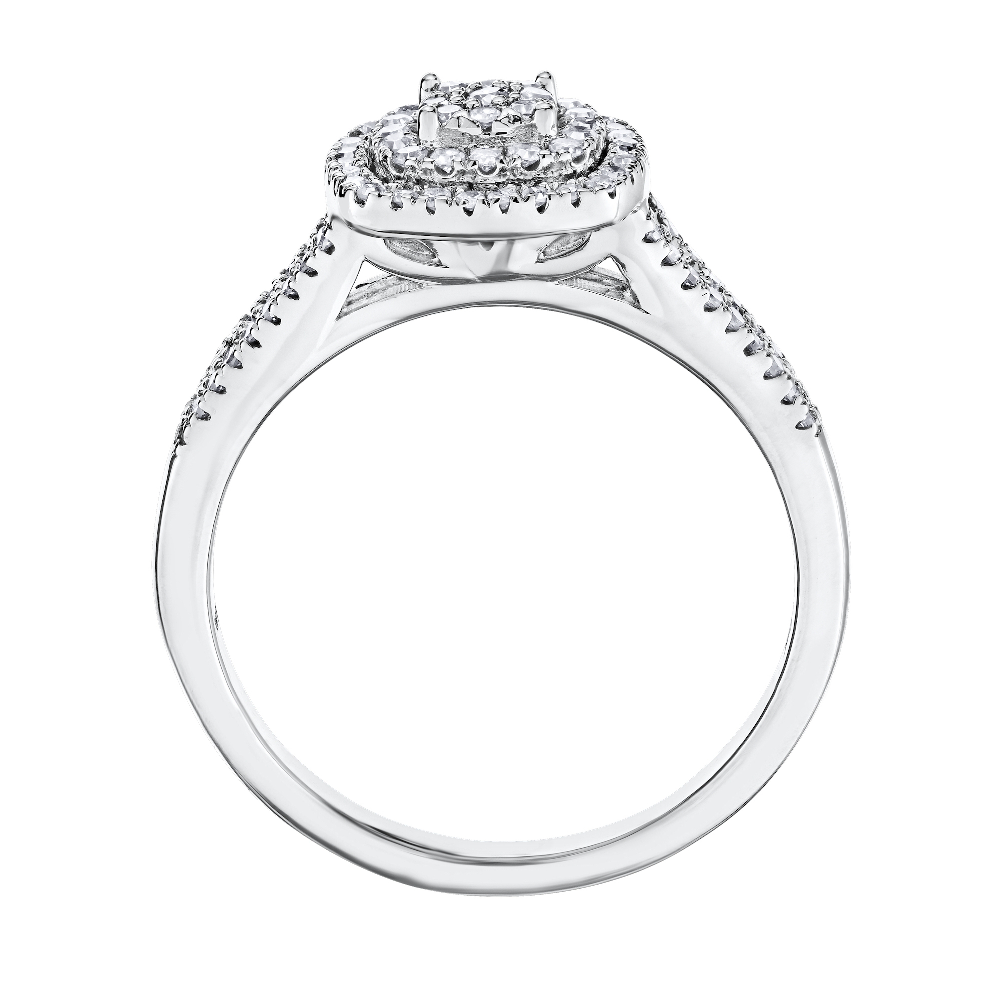 10KW Cushion Shape Double Halo Cluster Center Split Shank 1/3 Ctw